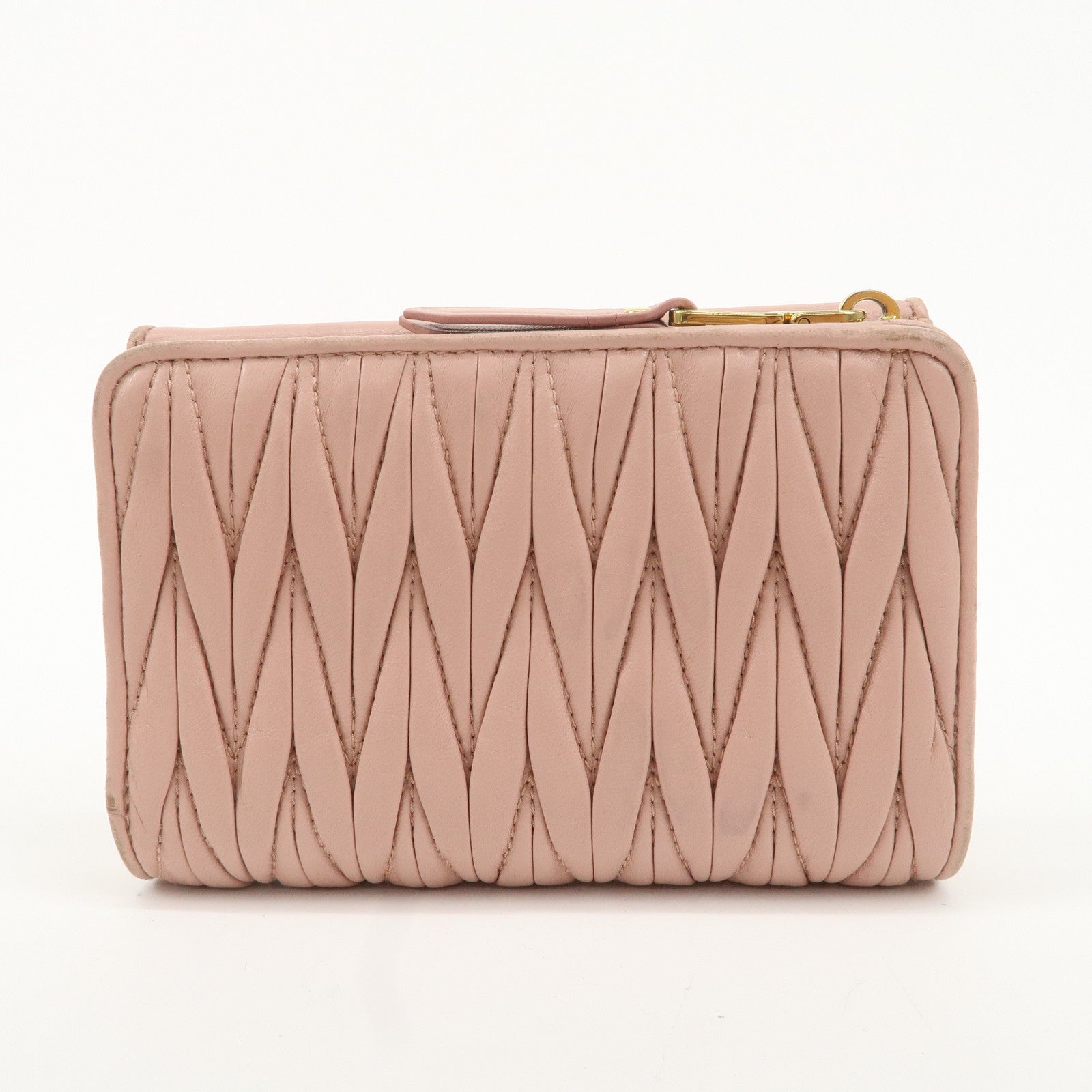 MIU MIU Matelasse Leather Round Zipper Bi-fold Wallet Pink