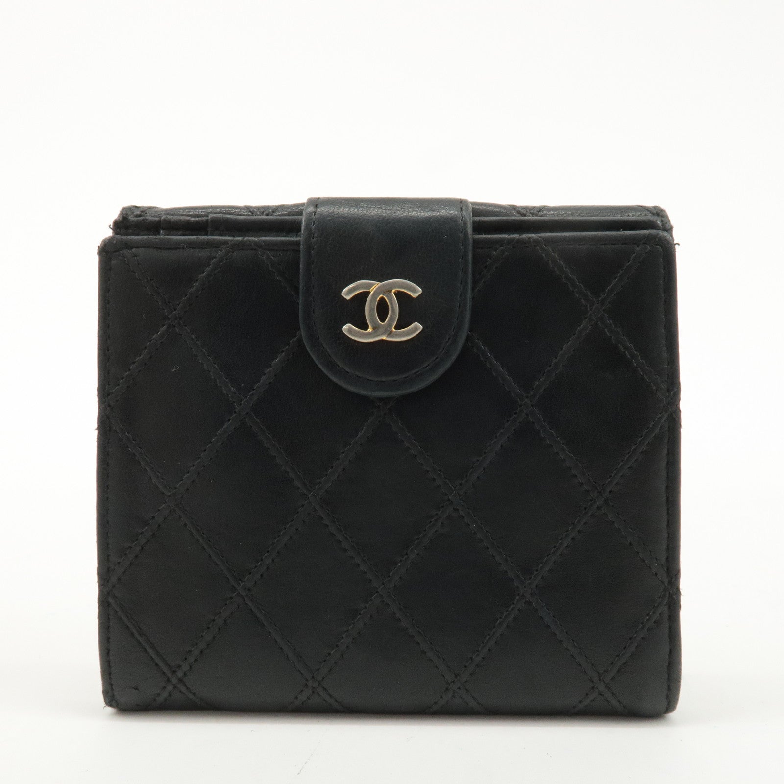 CHANEL Bicolore Lamb Skin Coco Mark Bi-fold Wallet Black