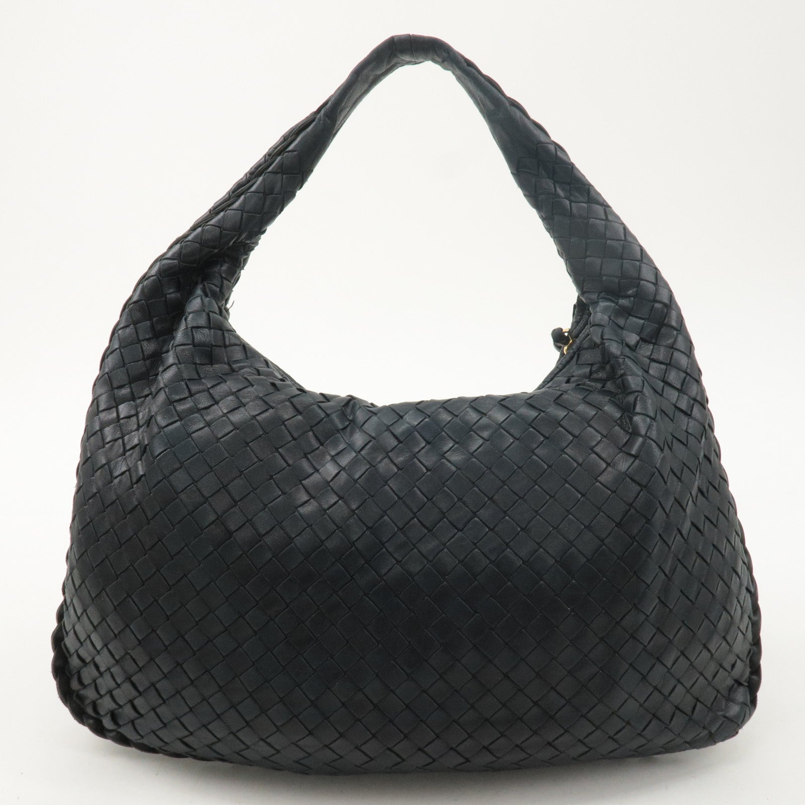 BOTTEGA VENETA Intrecciato Hobo Leather Shoulder Bag Black 115653