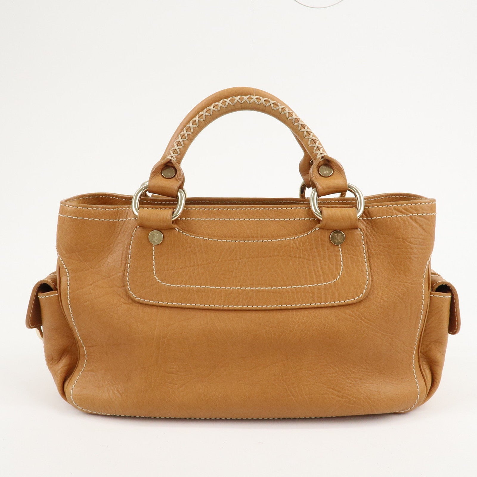 CELINE Leather Triomphe Button Boogie Bag Hand Bag Light Brown Used