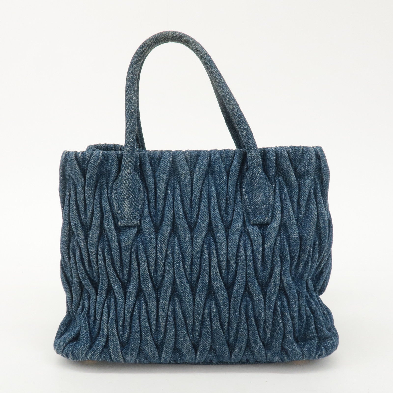 MIU MIU Matelasse Denim Leather 2Way Shoulder Hand Bag Blue