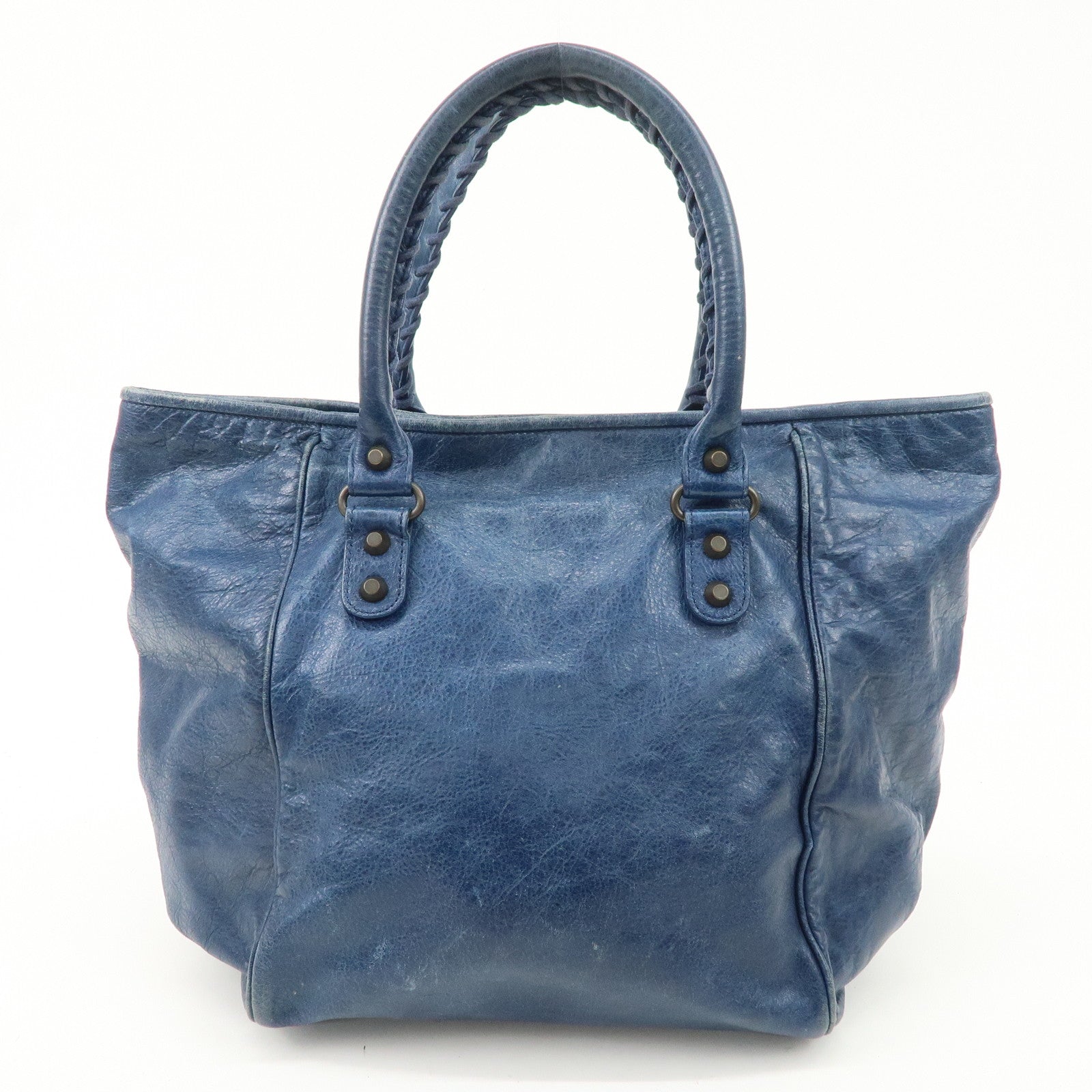 BALENCIAGA Leather The Sunday Tote Bag Hand Bag Blue 228750