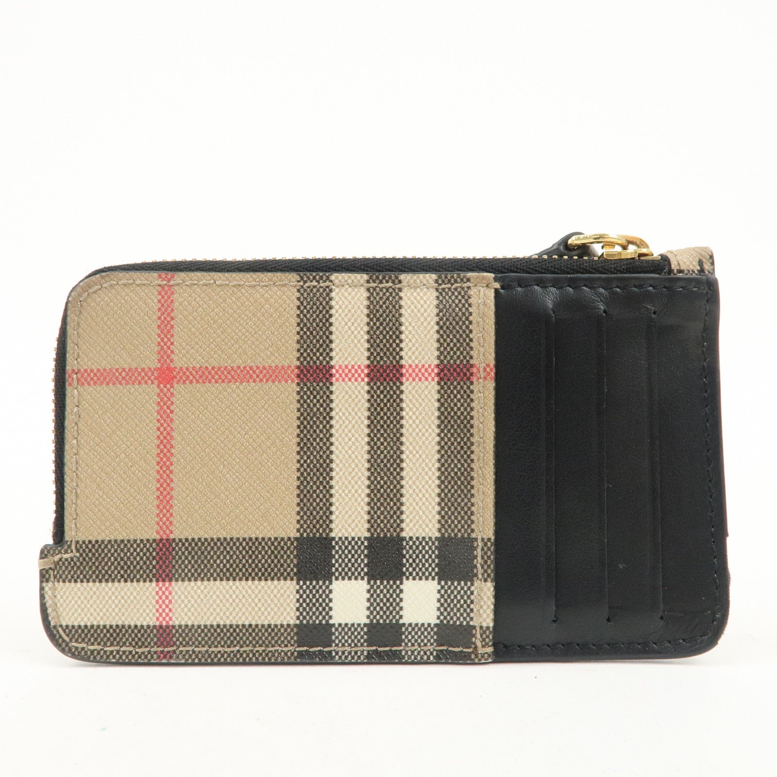 BURBERRY Nova Plaid PVC Leather Card Case Coin Case Beige Black