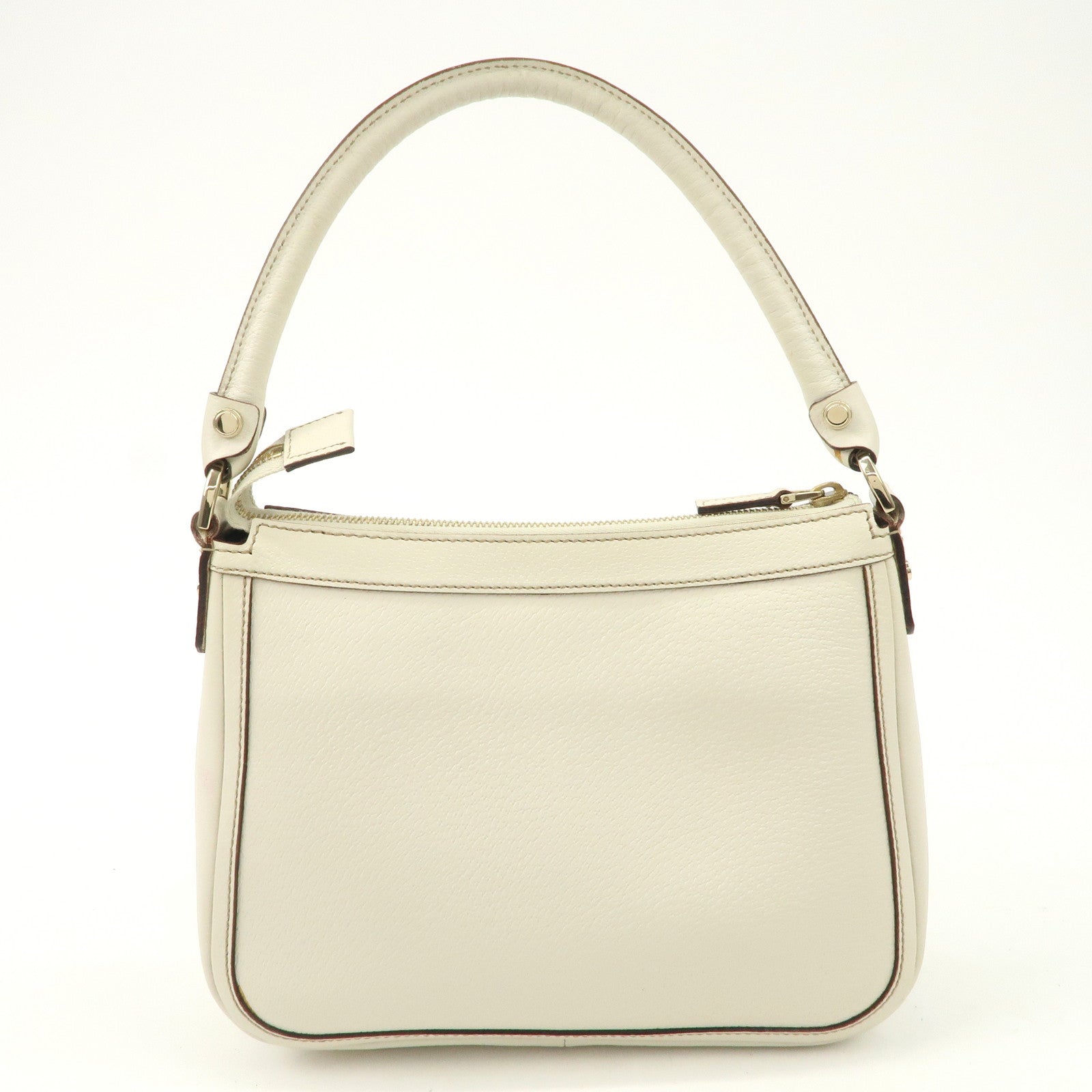 GUCCI Leather Shoulder Bag Hand Bag Gold HDW White 146244 Used