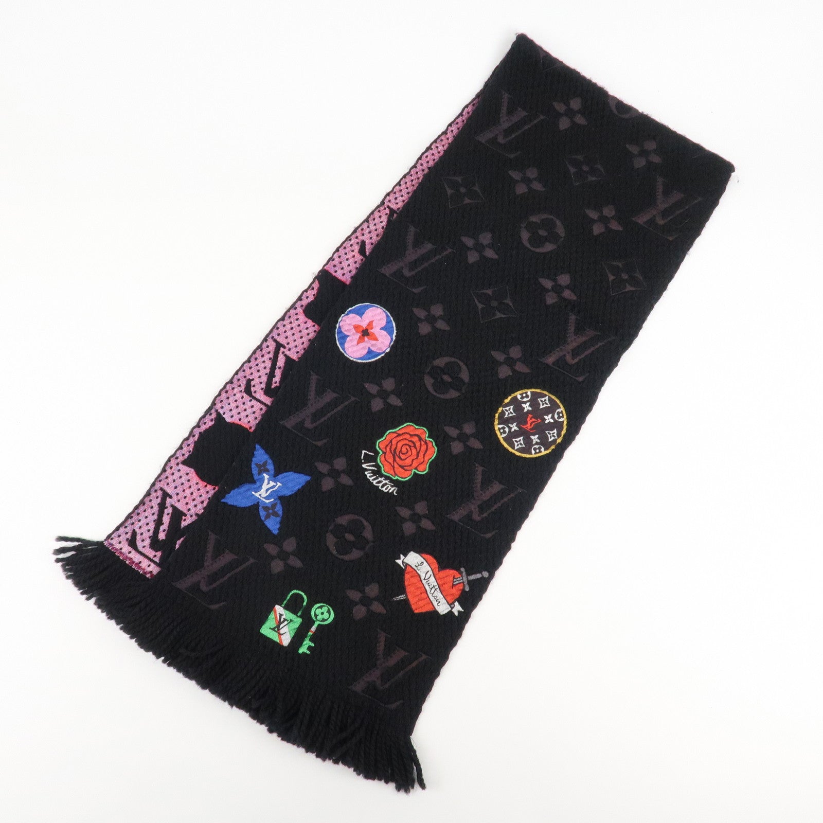 Louis Vuitton Escharpe Logo Mania Stories Scarf Black M71060 Used