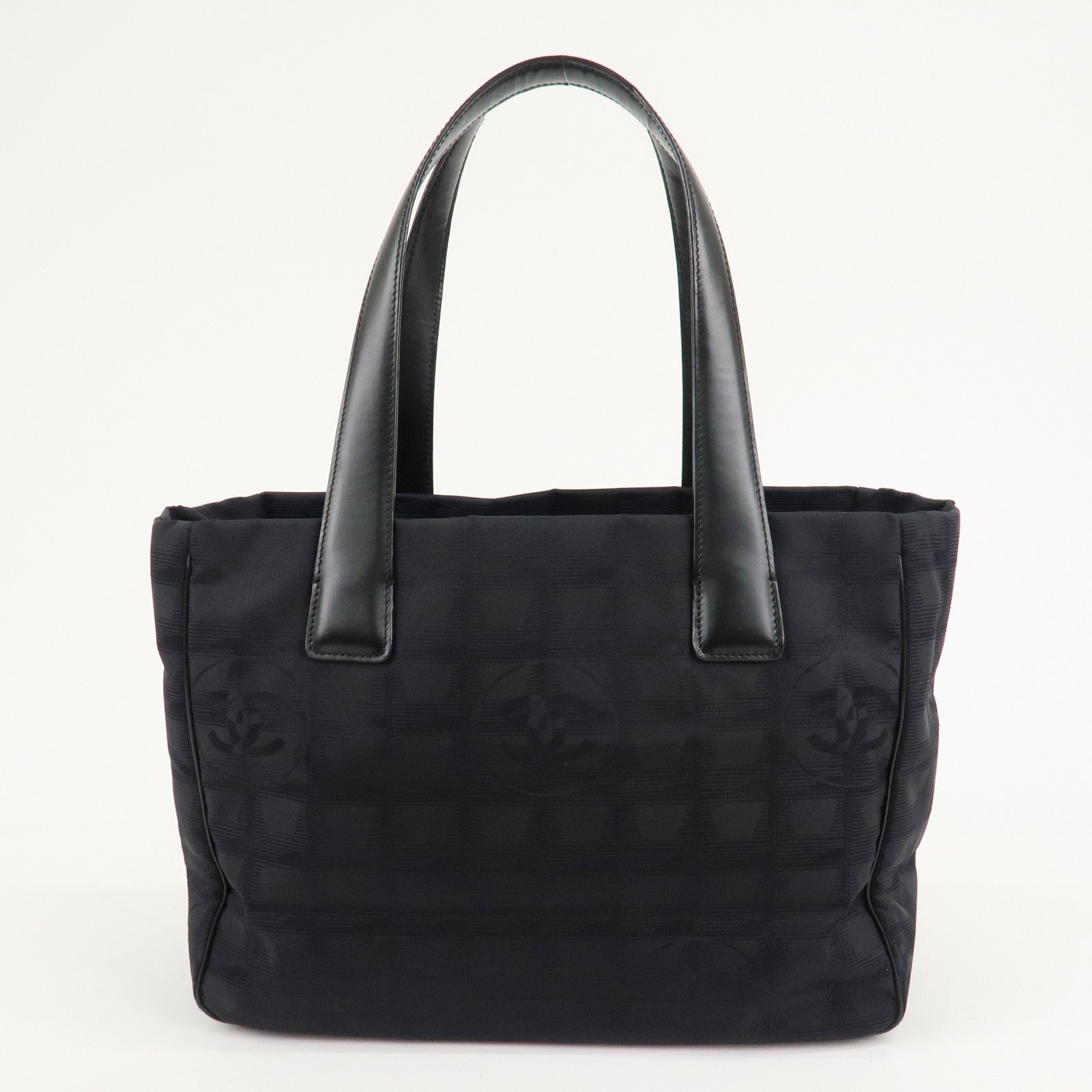 CHANEL New Travel Line Nylon Jacquard Leather Tote PM Black A20457 Used