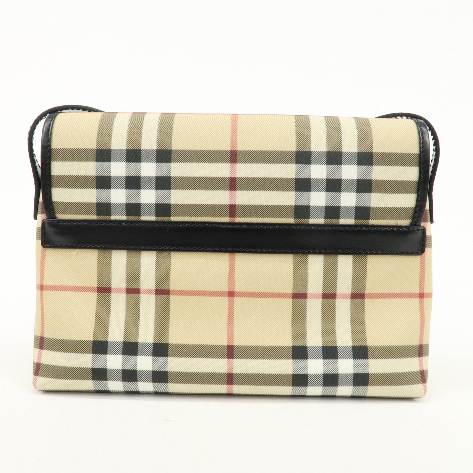 BURBERRY PVC Leather Nova Plaid Shoulder Bag Beige Black