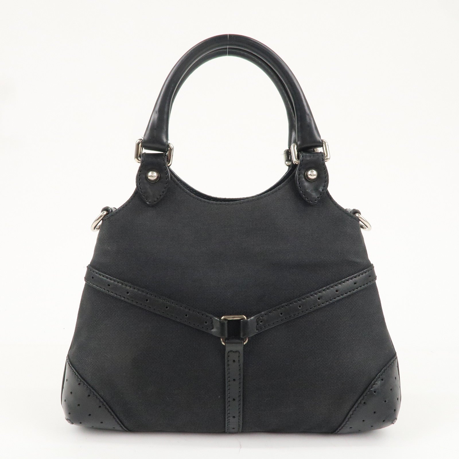 GUCCI Interlocking G Canvas Leather Handbag Black 114873