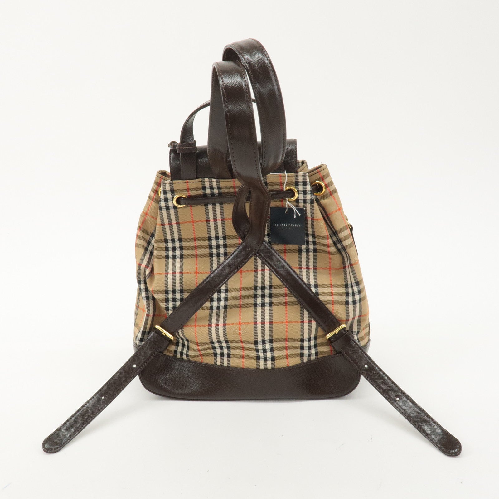 BURBERRY Canvas Leather Nova Plaid Small Back Pack Beige Brown