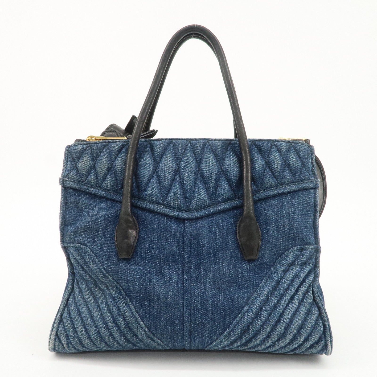 MIU MIU Denim Leather Biker 2WAY Bag Blue Black RN1031