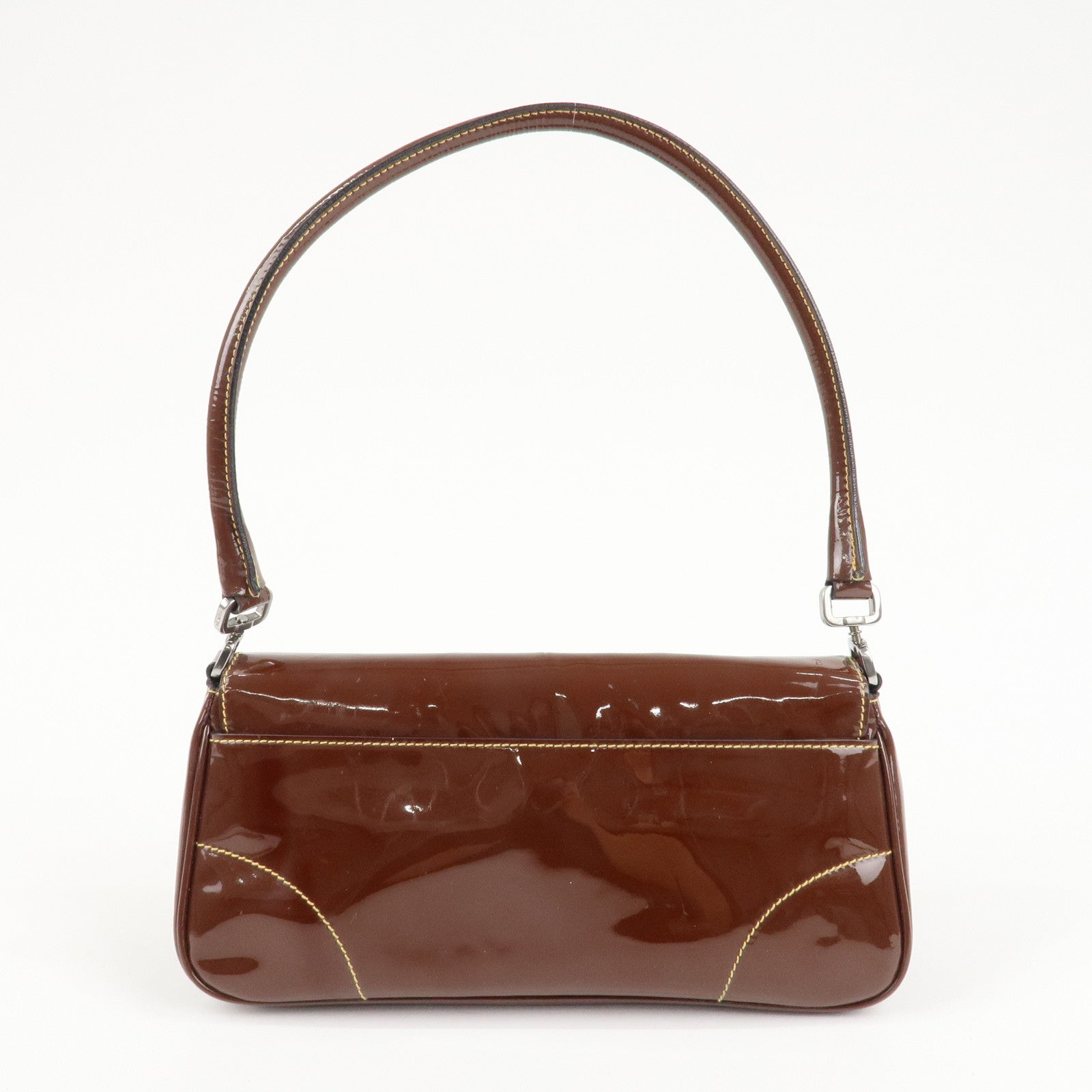 PRADA Patent Leather Shoulder Bag Brown