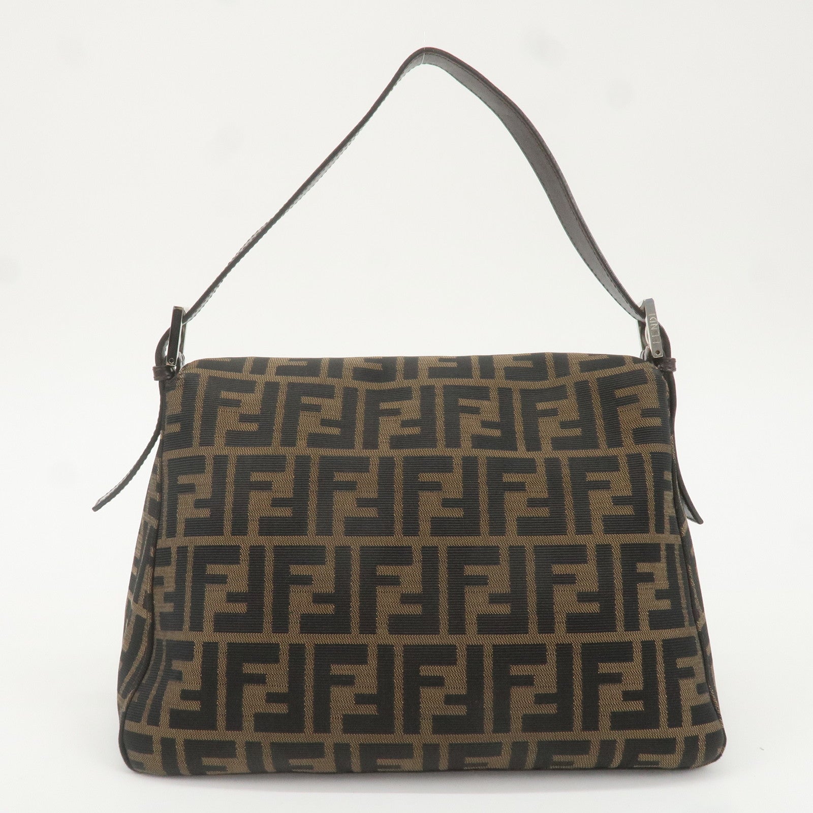 FENDI Mamma Baguette Canvas Shoulder Bag Brown Black 26325