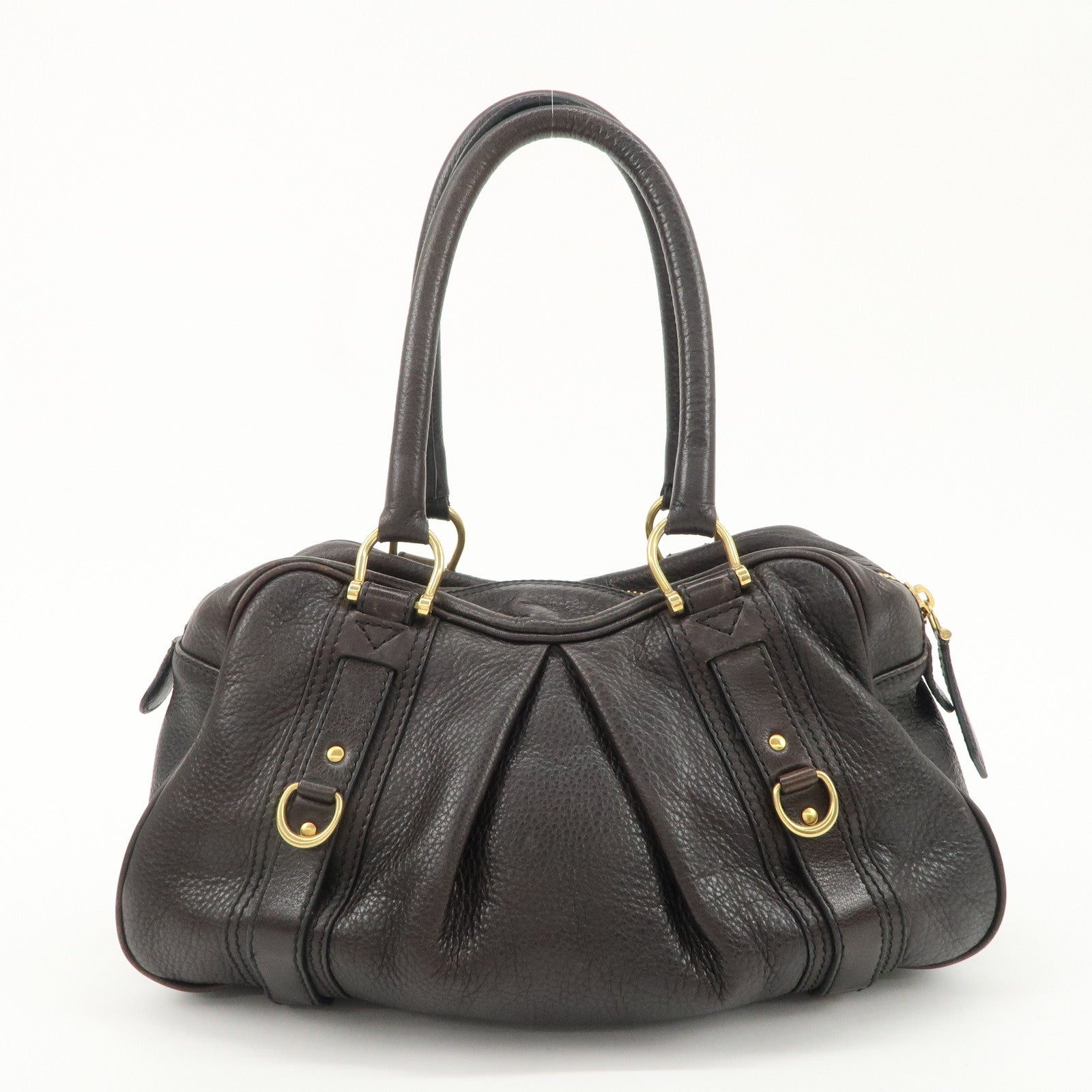 BURBERRY Leather Boston Bag Hand Bag Dark Brown