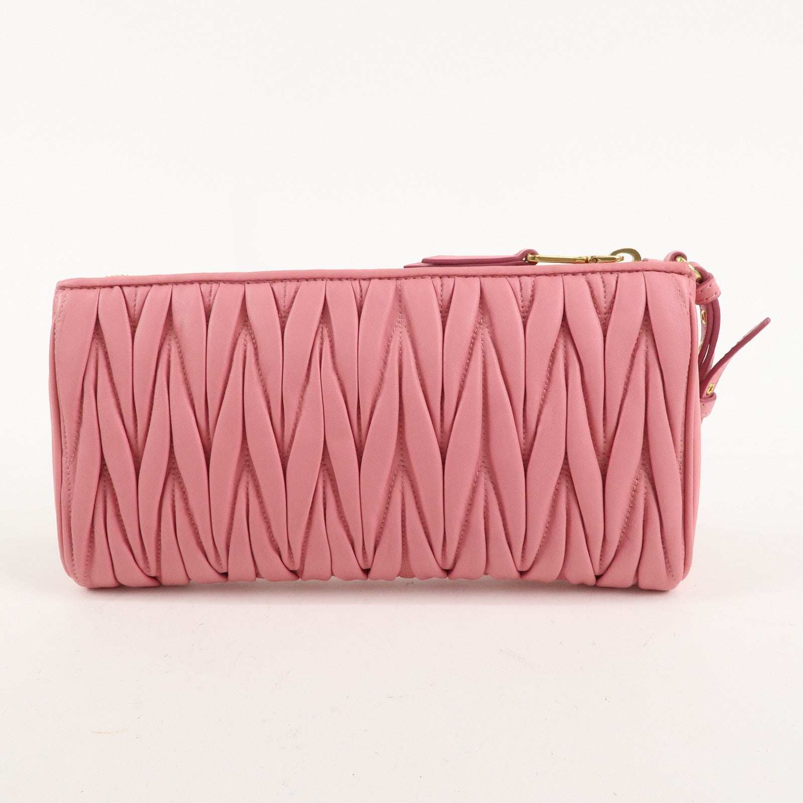 MIU MIU Matelasse Leather Pouch Clutch Bag Pink 5N1455