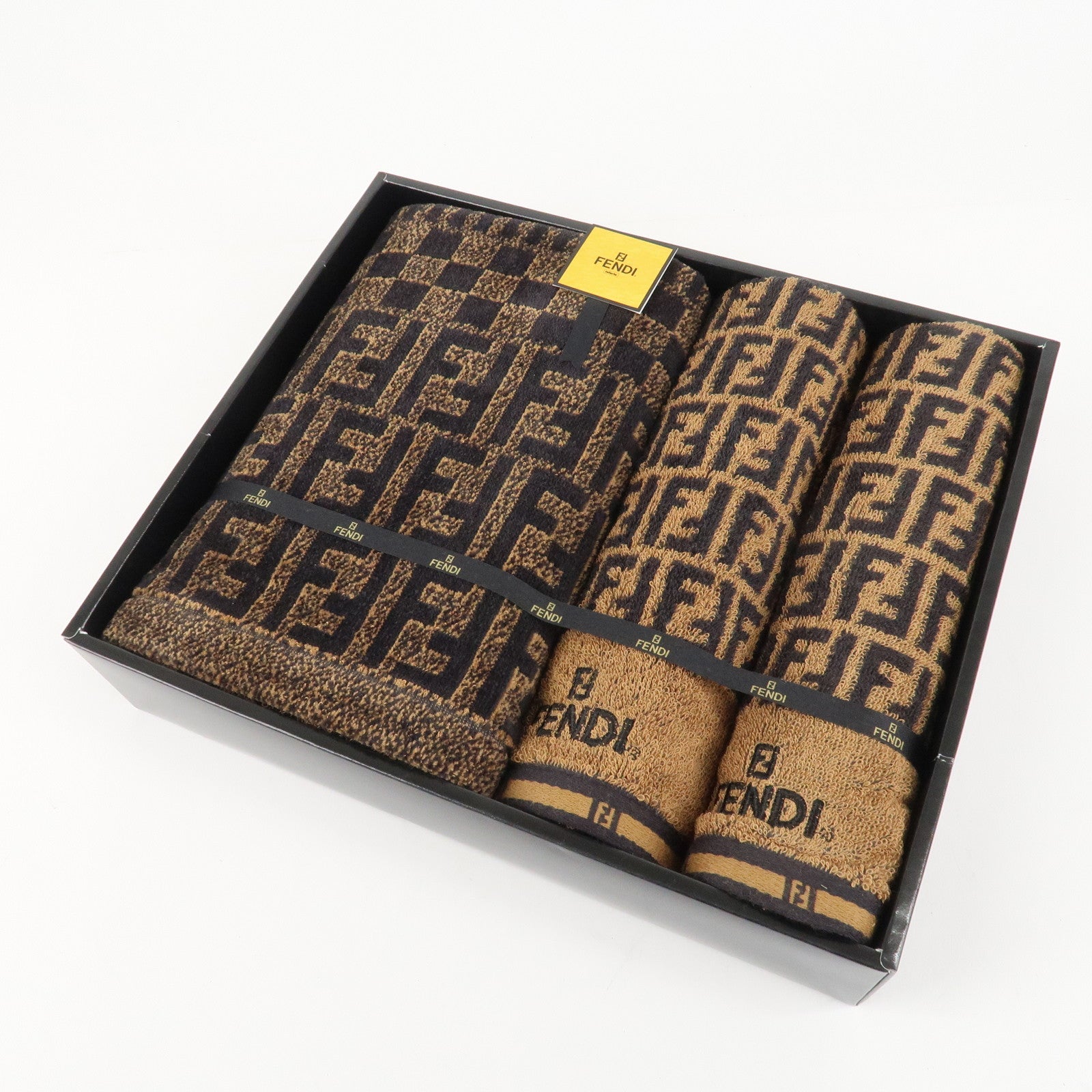 FENDI Zucca Set of 3 Cotton 100% Towel Black Brown