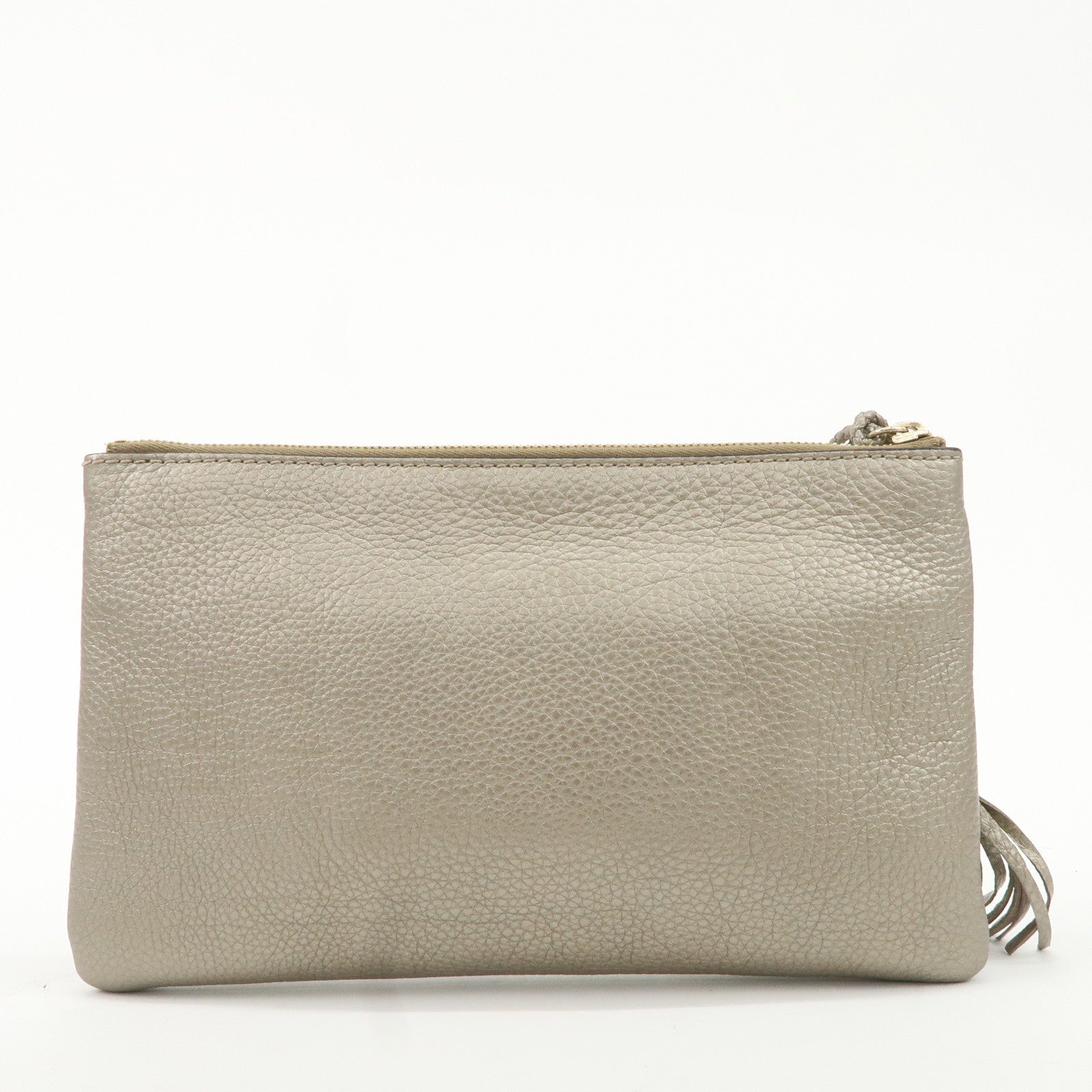 GUCCI Bamboo Leather Tassel Pouch Champaigne Beige 376854