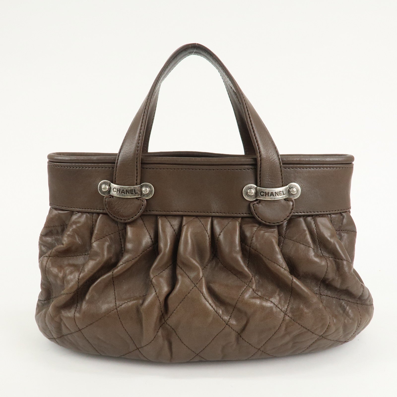 CHANEL Matelasse Leather Hand Bag Tote Bag Brown