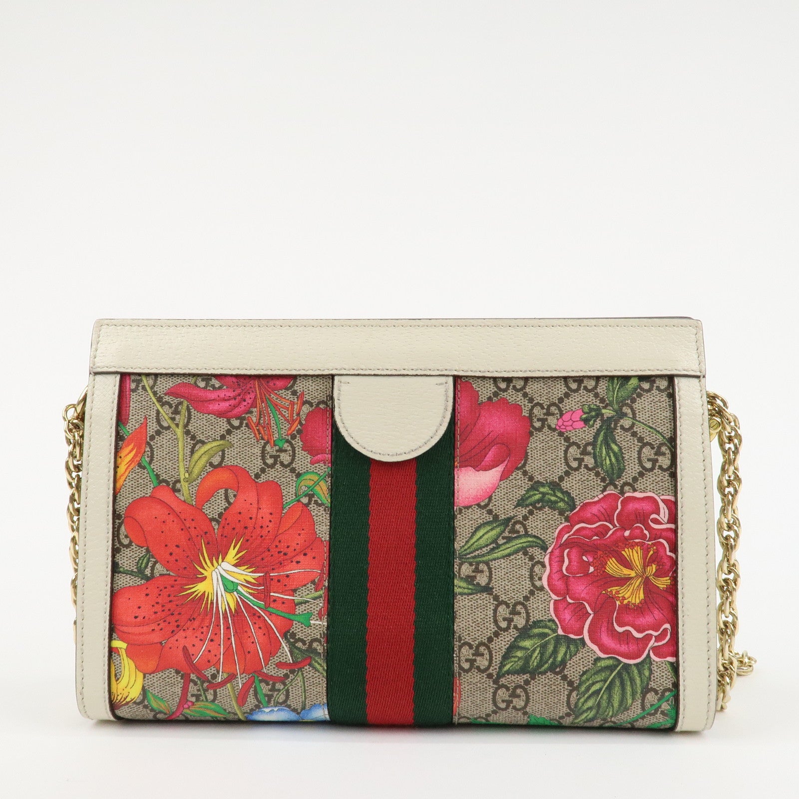 GUCCI Ophidia PVC Leather Chain Shoulder Bag Floral Pattern 503877 Used