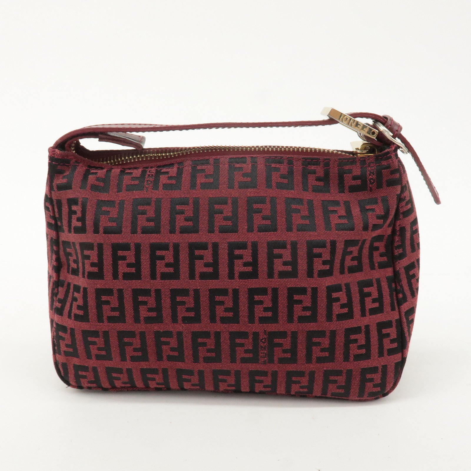 FENDI Zucchino Canvas Leather Pouch Hand Bag Red Black 8N0001