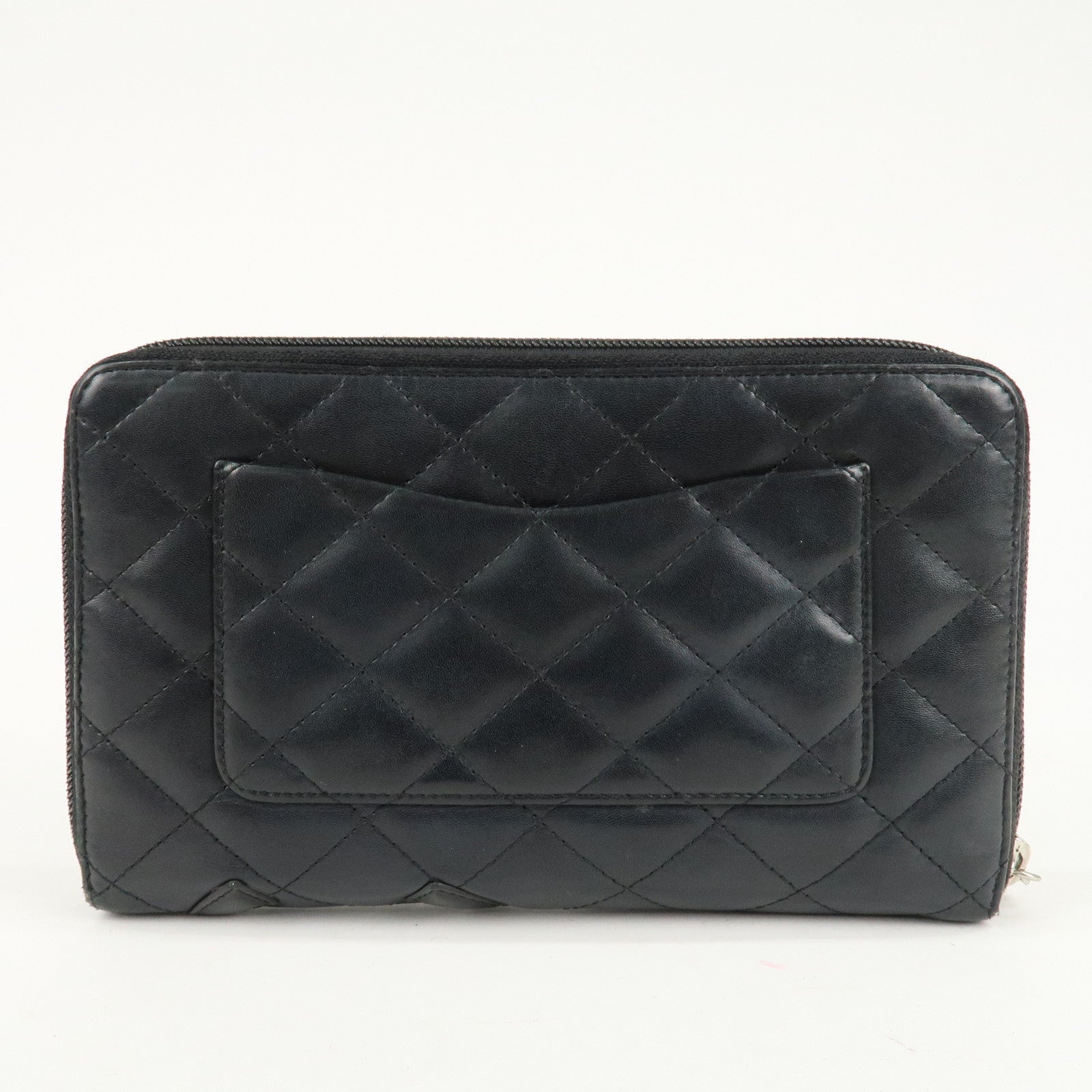 CHANEL Cambon Line Leather Round Zippy Long Wallet Black A26710