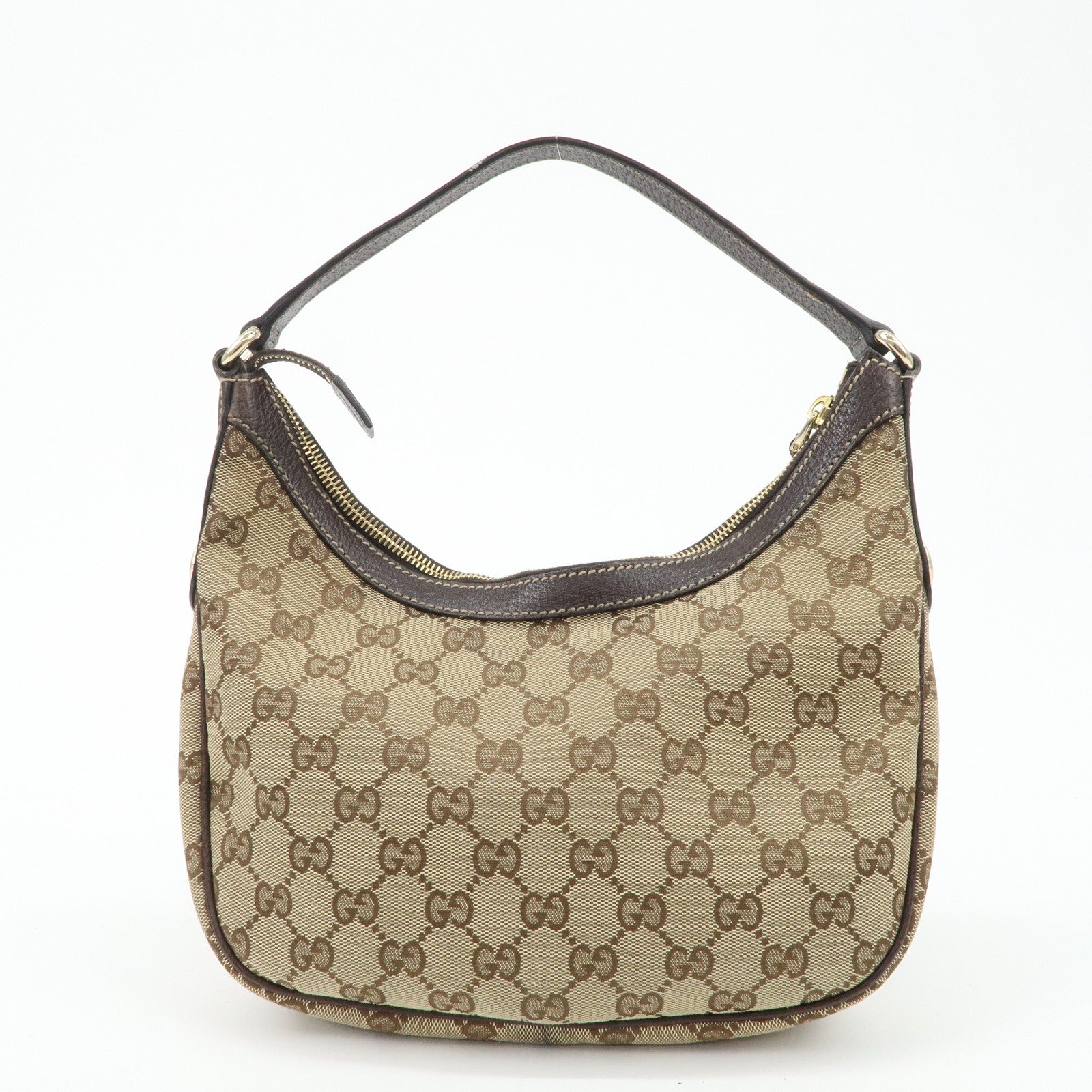 GUCCI GG Canvas Leather Shoulder Bag Hand Bag Brown Beige 154395 Used