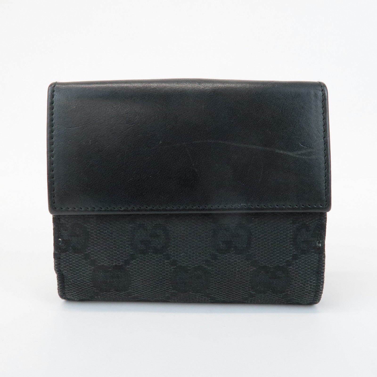 GUCCI Jackie GG Canvas Leather Bifold Wallet Black 5470 Used