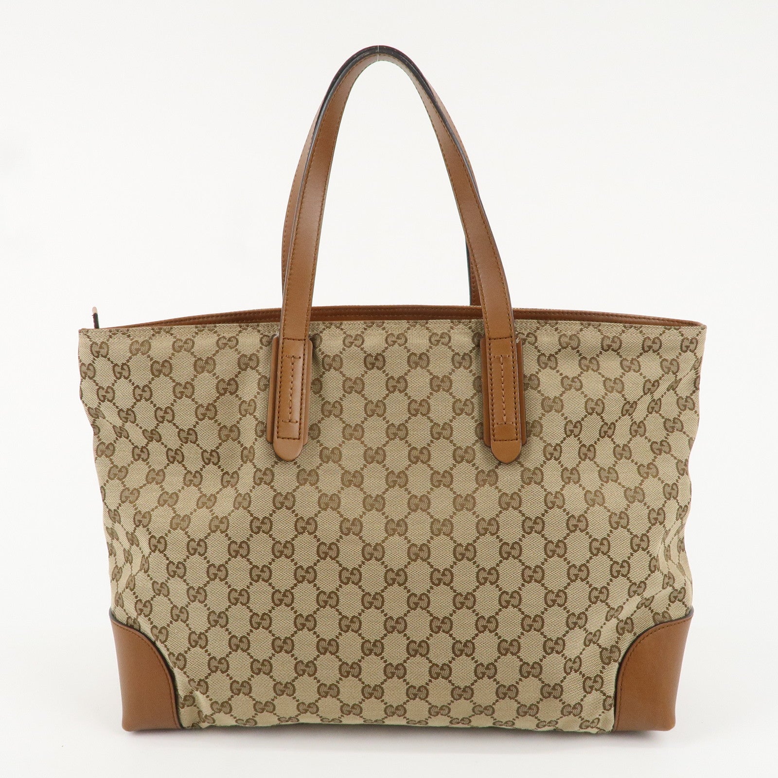 GUCCI Sherry GG Canvas Leather Tote Bag Beige Brown 308928