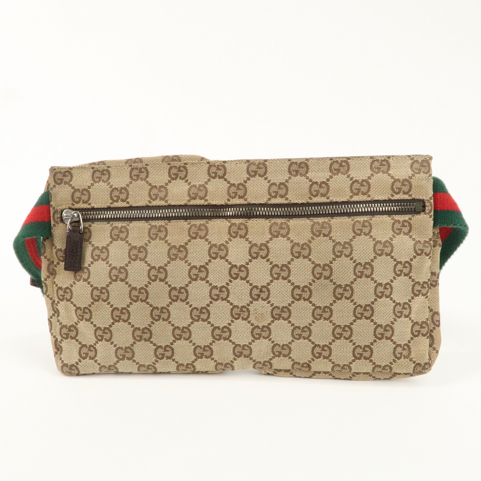 GUCCI GG Canvas Leather Waist Bag Waist Pouch Beige Brown 28566