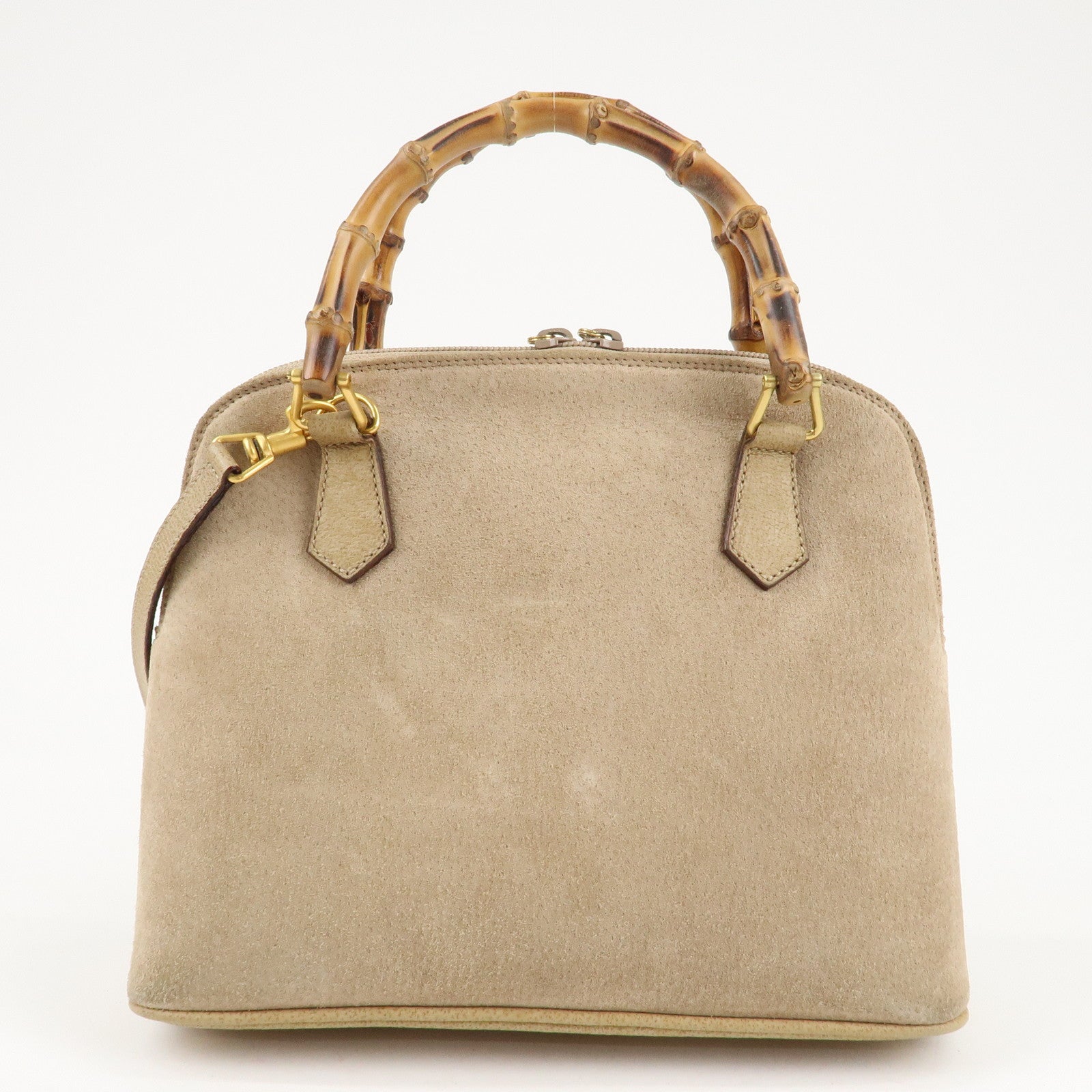 GUCCI Bamboo Suede Leather 2WAY Bag 000.2214.0290 Beige Used