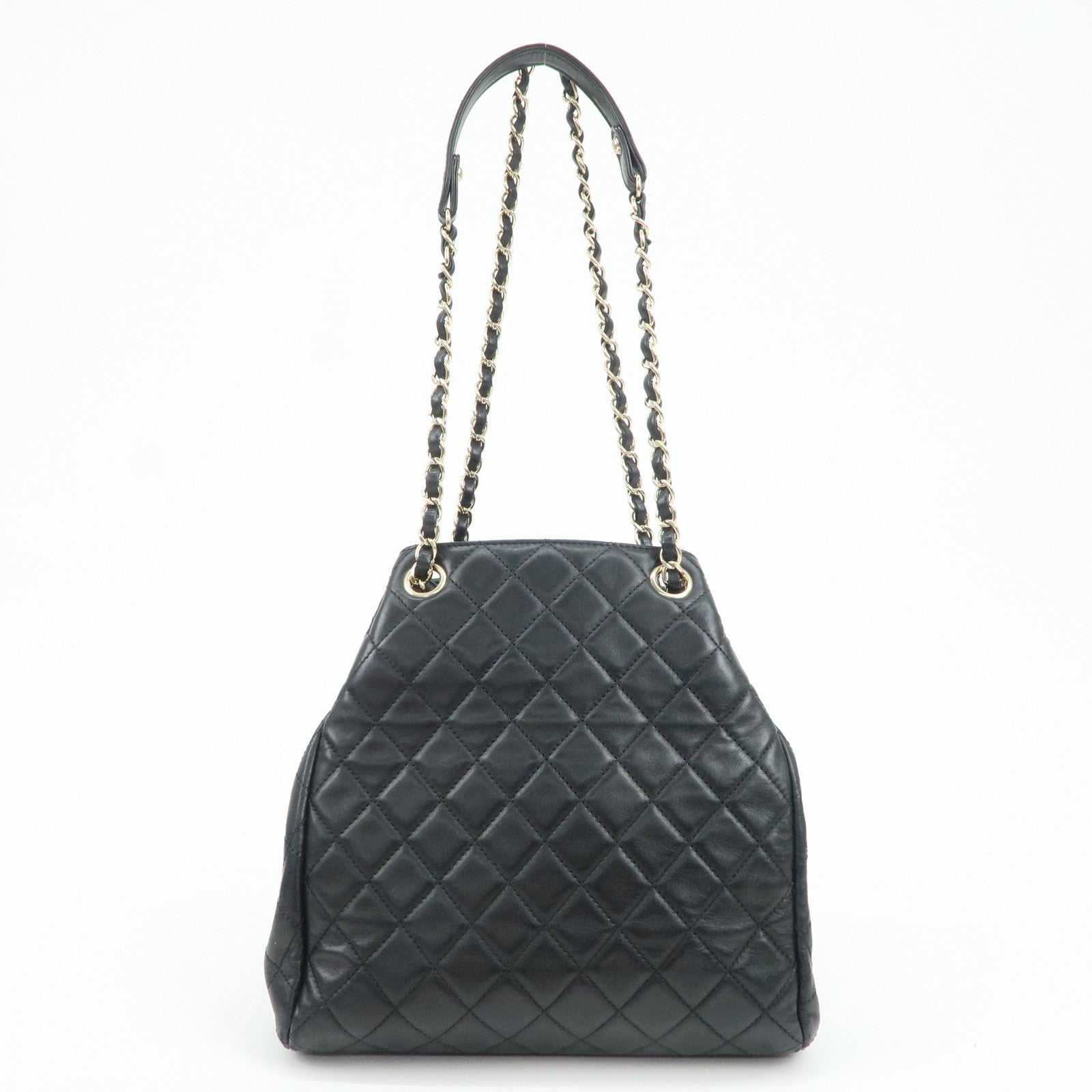 CHANEL Matelasse Lamb Skin Chain Shoulder Bag Black Used