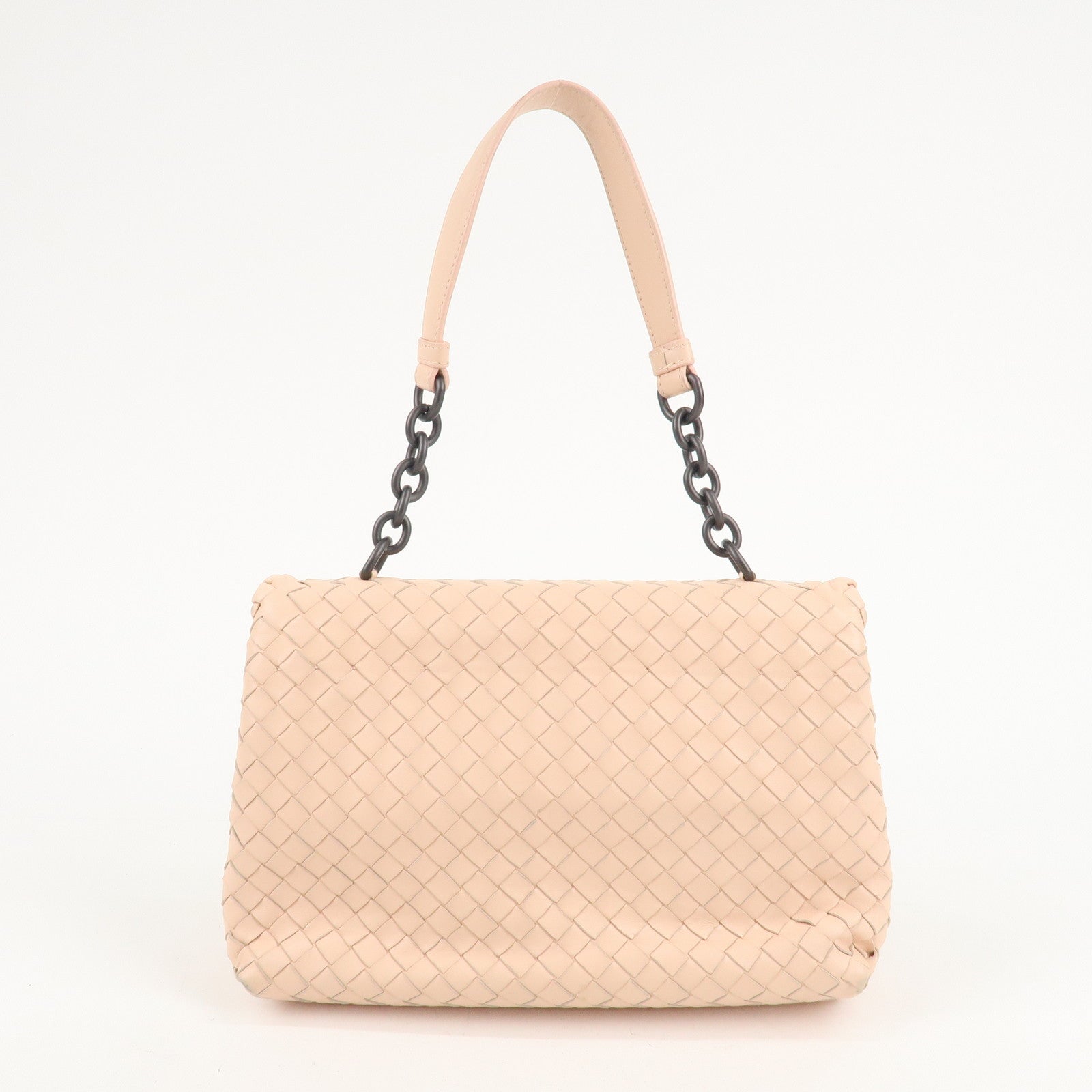 BOTTEGA VENETA Intrecciato Leather Chain Shoulder Bag Pink Beige