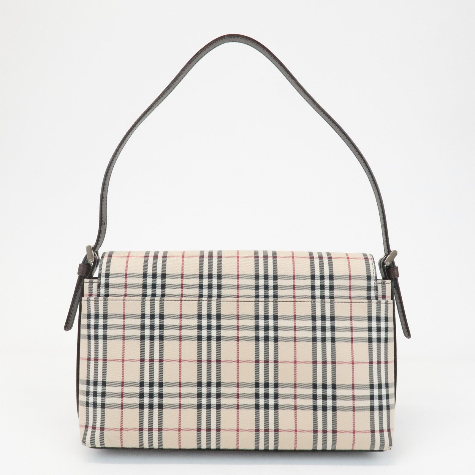 BURBERRY Nylon Leather Nova Plaid Shoulder Bag Beige Brown