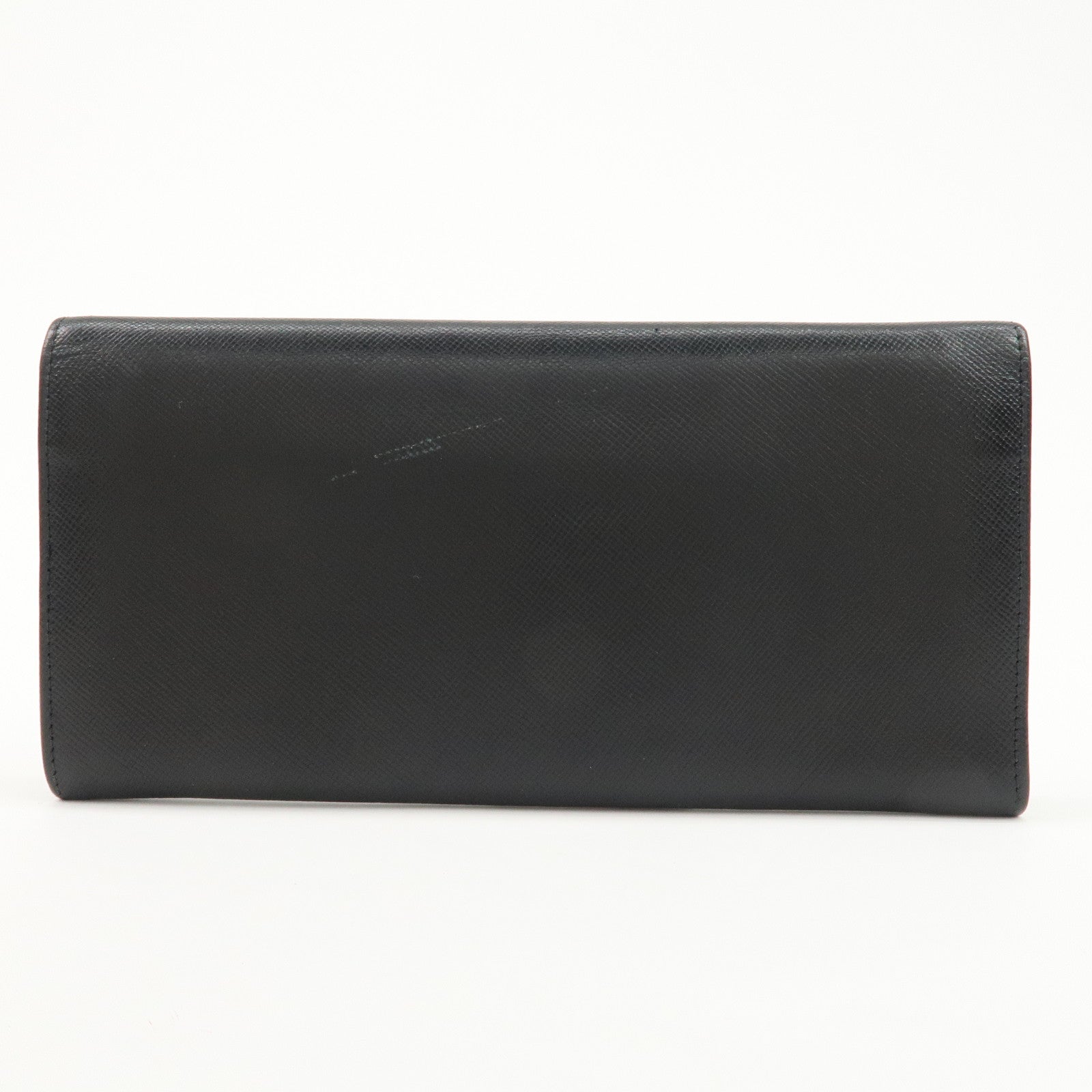 PRADA Leather Bi-fold Long Wallet Black Silver Hardware