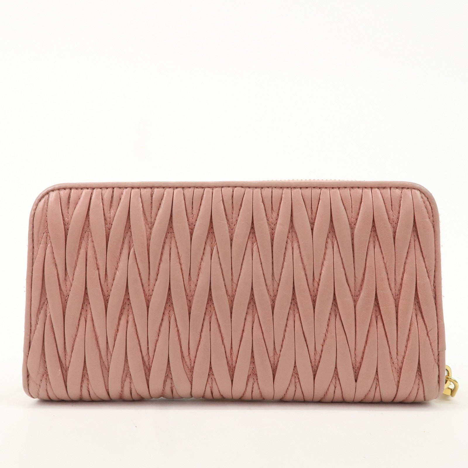 MIU MIU Matelasse Leather Round Zippy Long Wallet Pink 5ML506 Used