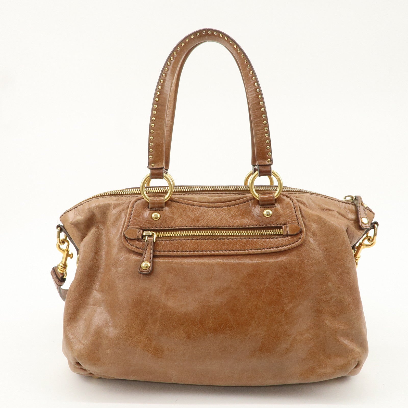 MIU MIU Leather 2WAY Tote Bag Hand Bag Shoulder Bag Brown