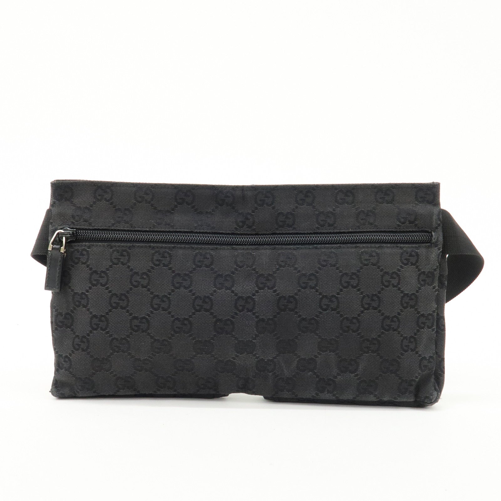 GUCCI GG Canvas Leather Waist Bag Crossbody Bag Black 28566