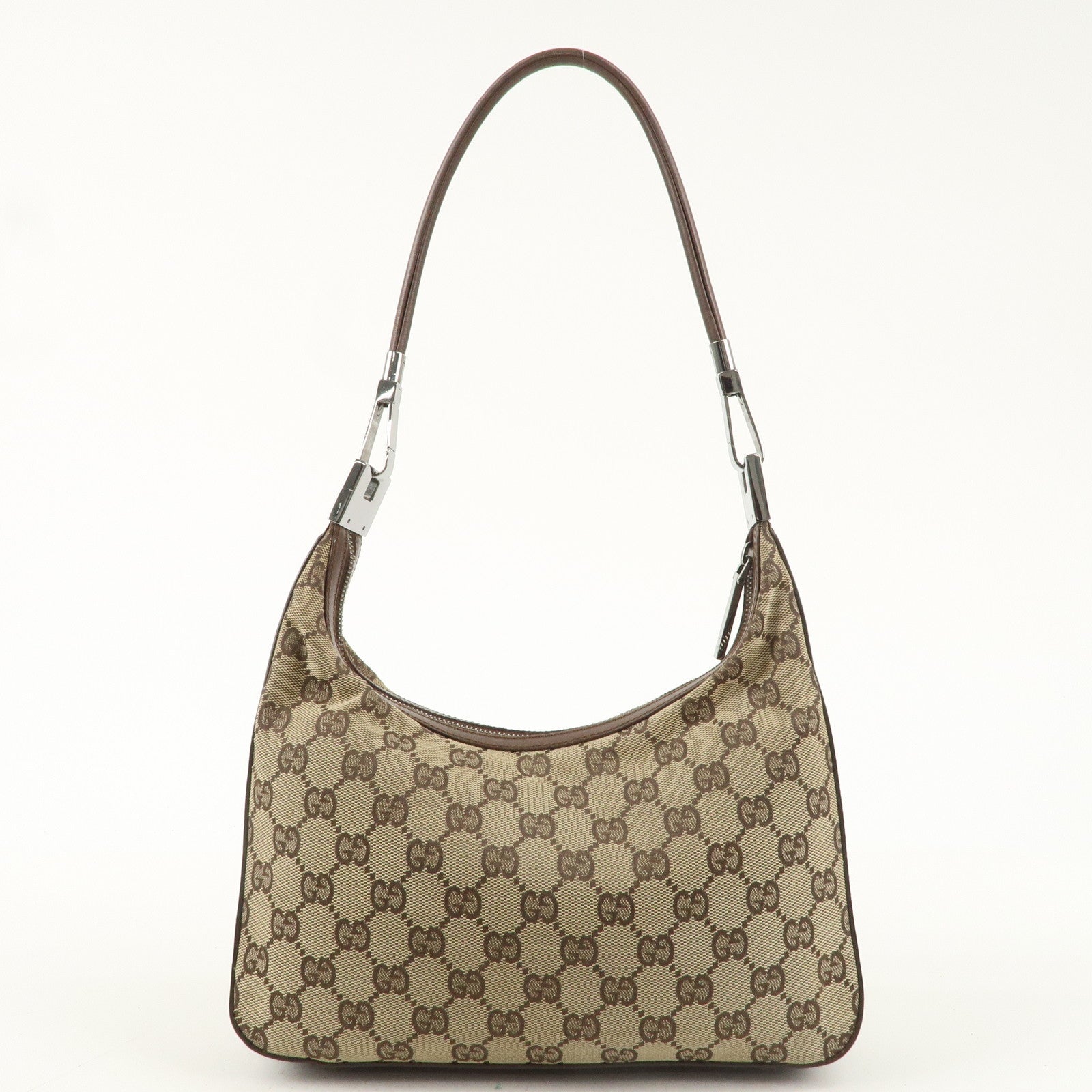 GUCCI GG Canvas Leather One-Shoulder Bag Beige Brown 001.3812