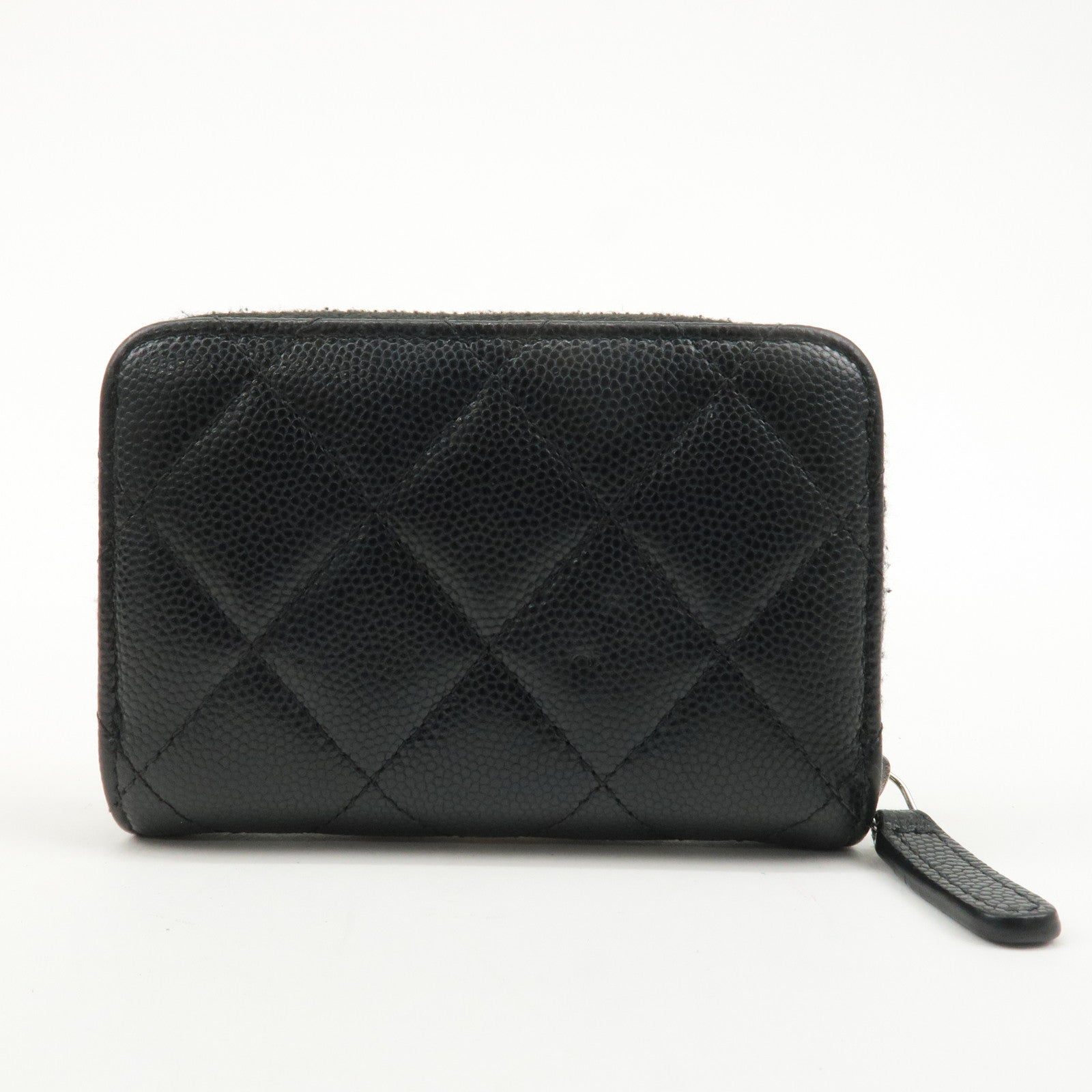 CHANEL Matelasse Caviar Skin Round Zipper Coin Case Black A69271