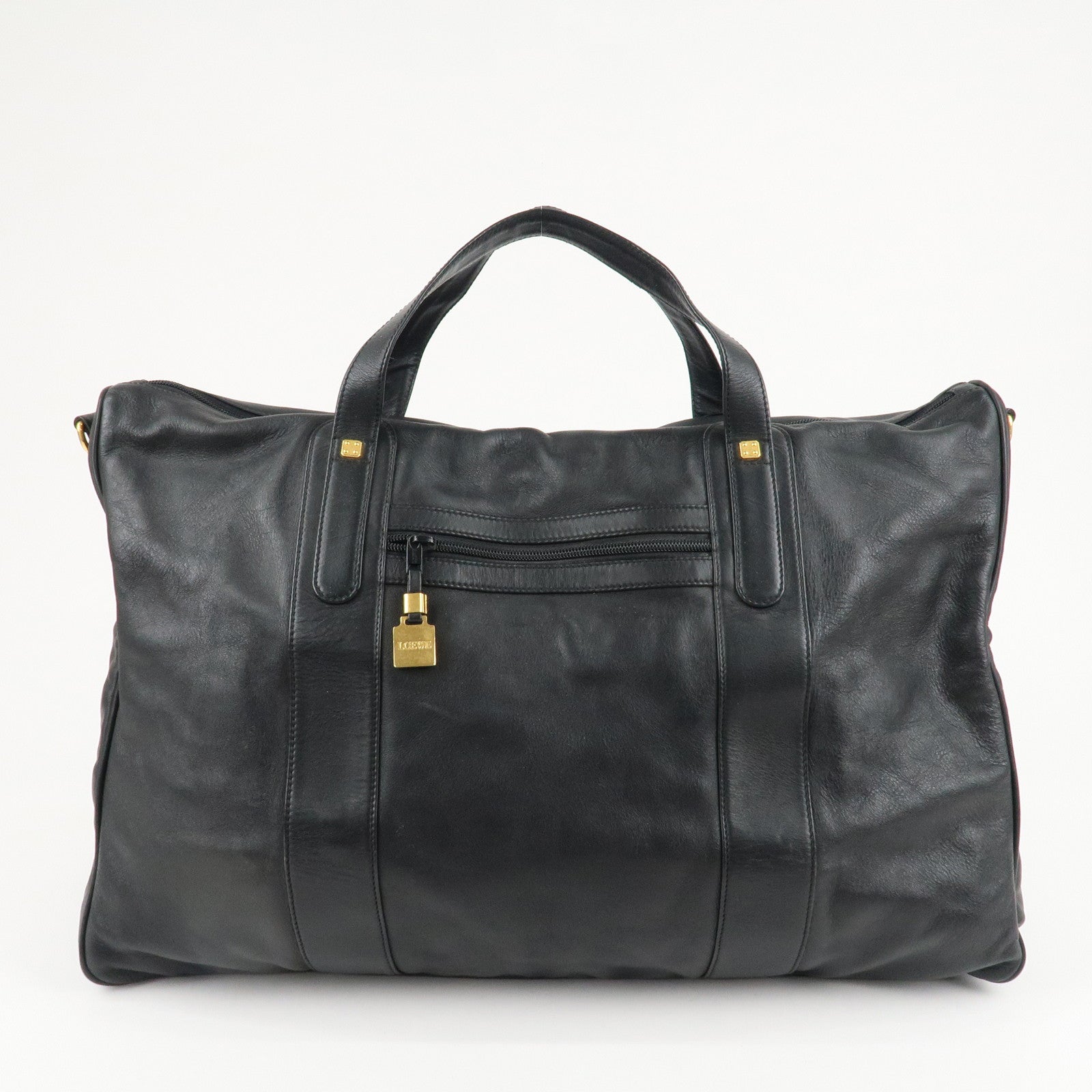 LOEWE Anagram Leather Boston Bag Shoulder Bag Hand Bag Black Used