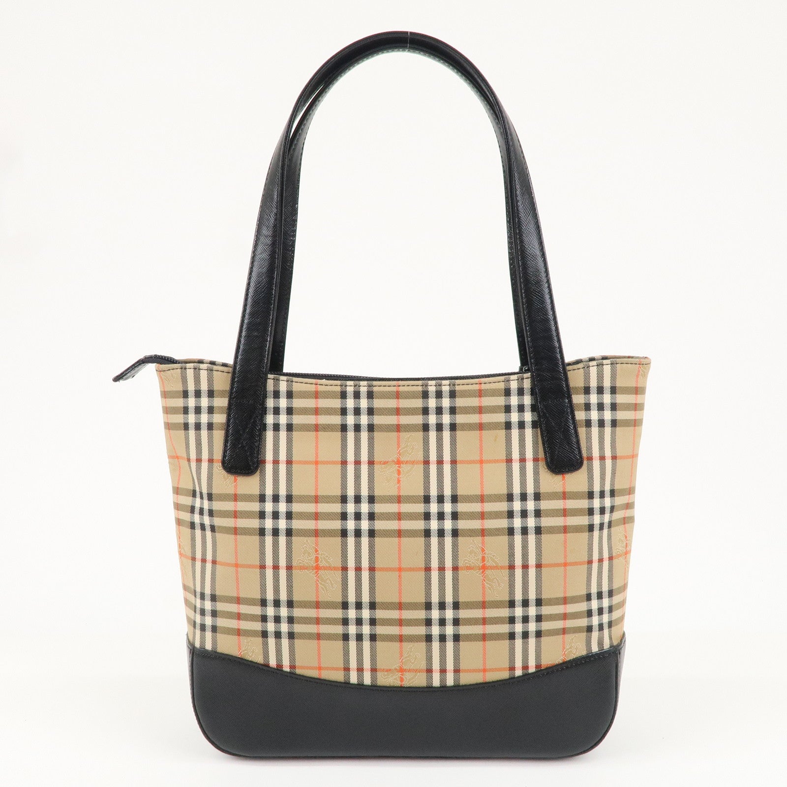 BURBERRY Canvas Leather Nova Plaid Tote Hand Bag Beige Black