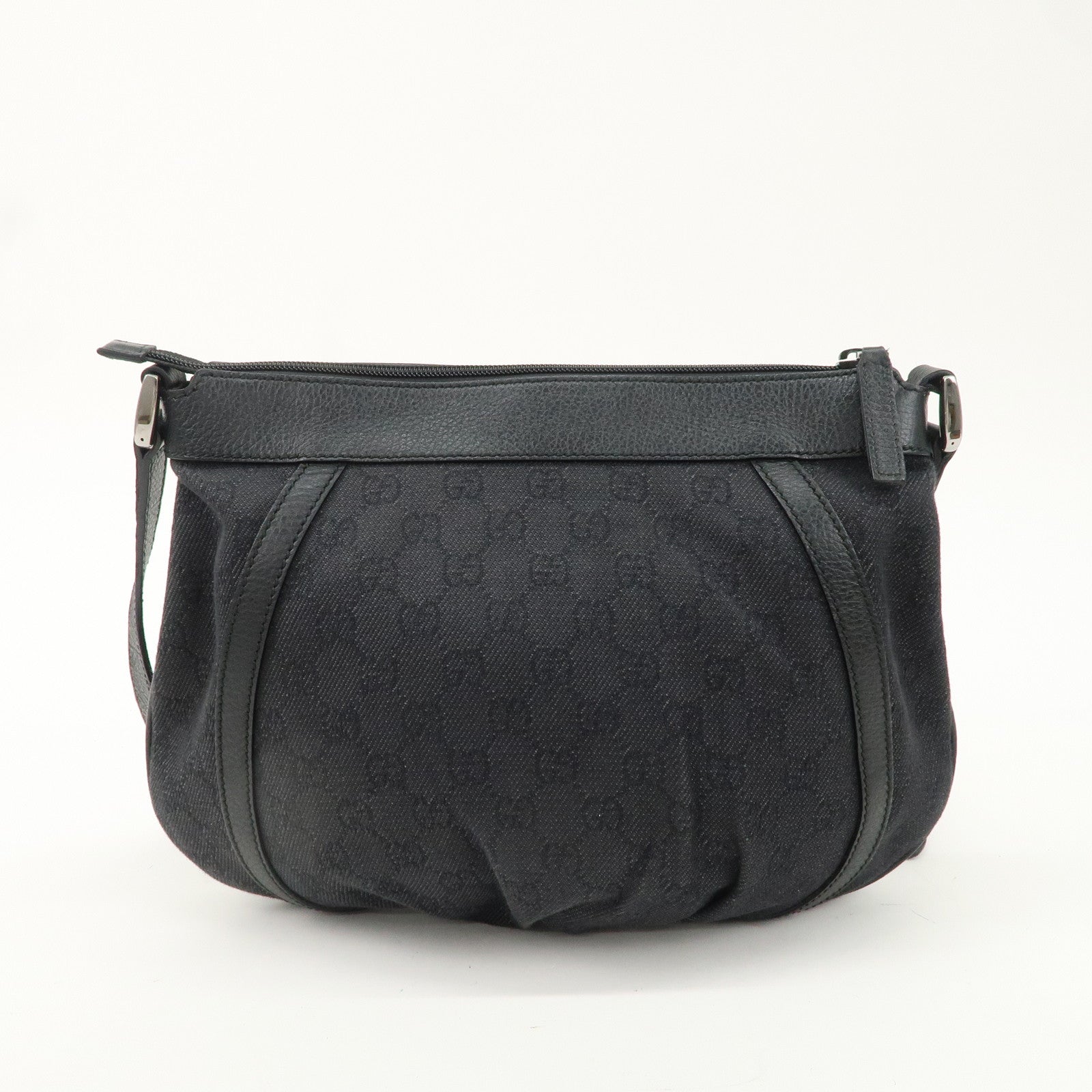 GUCCI Abbey GG Canvas Leather Shoulder Bag Black 265691