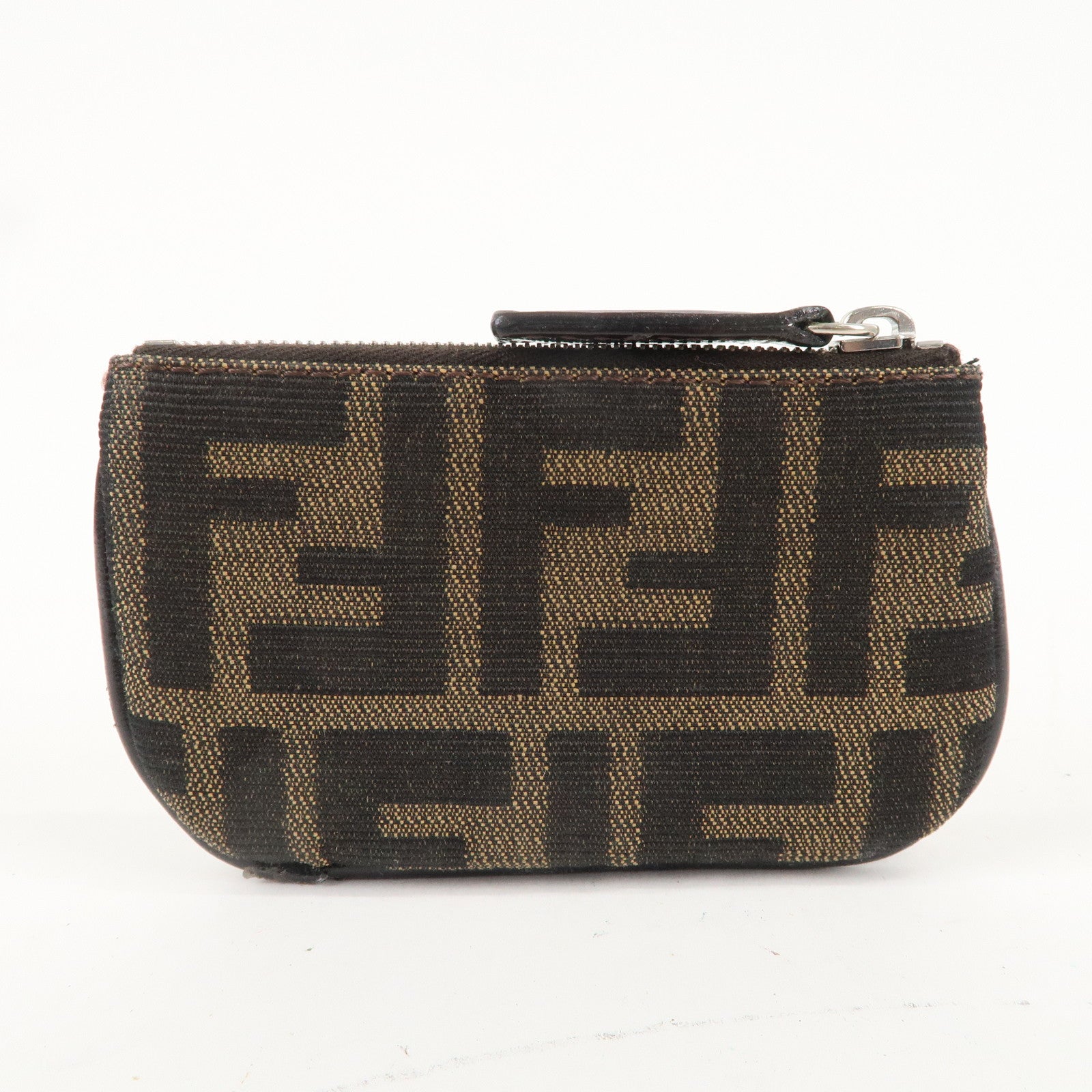 FENDI Zucca Canvas Leather Coin Purse Brown Black