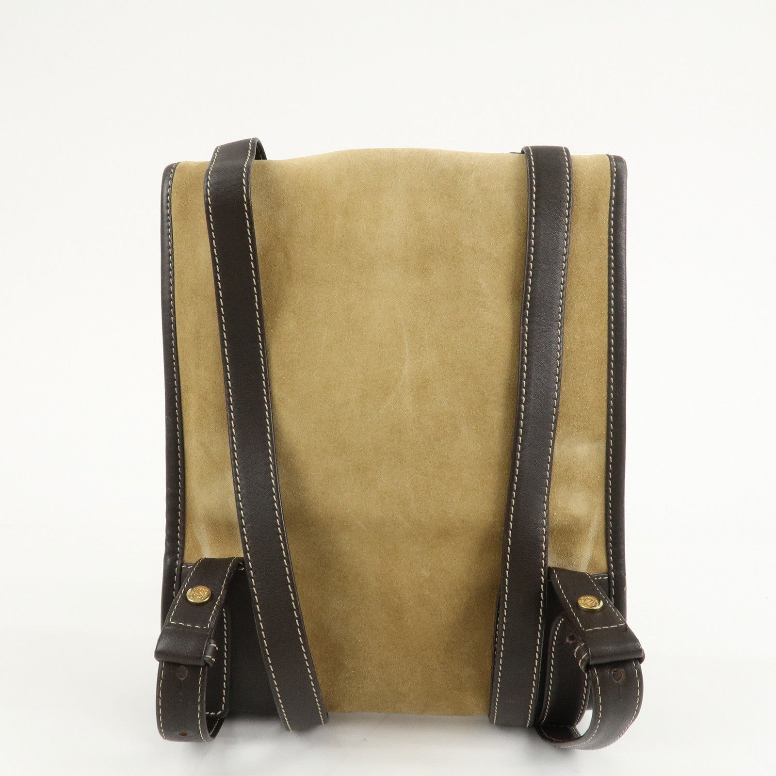 LOEWE Anagram Suede Leather Back Pack Ruck Sack Beige Dark Brown