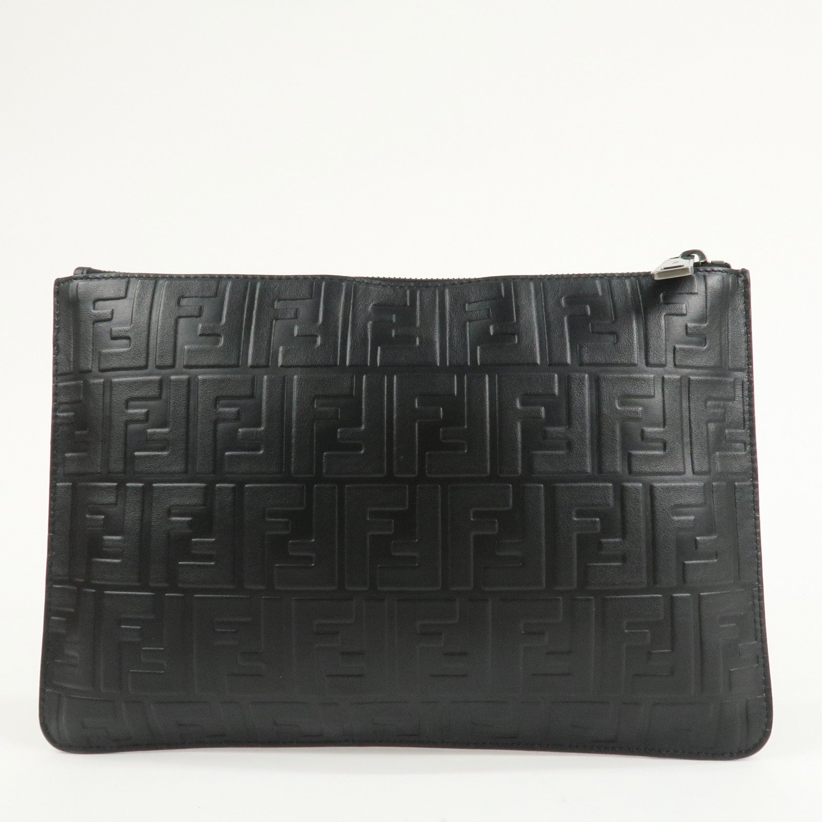 FENDI Zucca Leather Clutch Bag Hand Bag  Black 7N0078