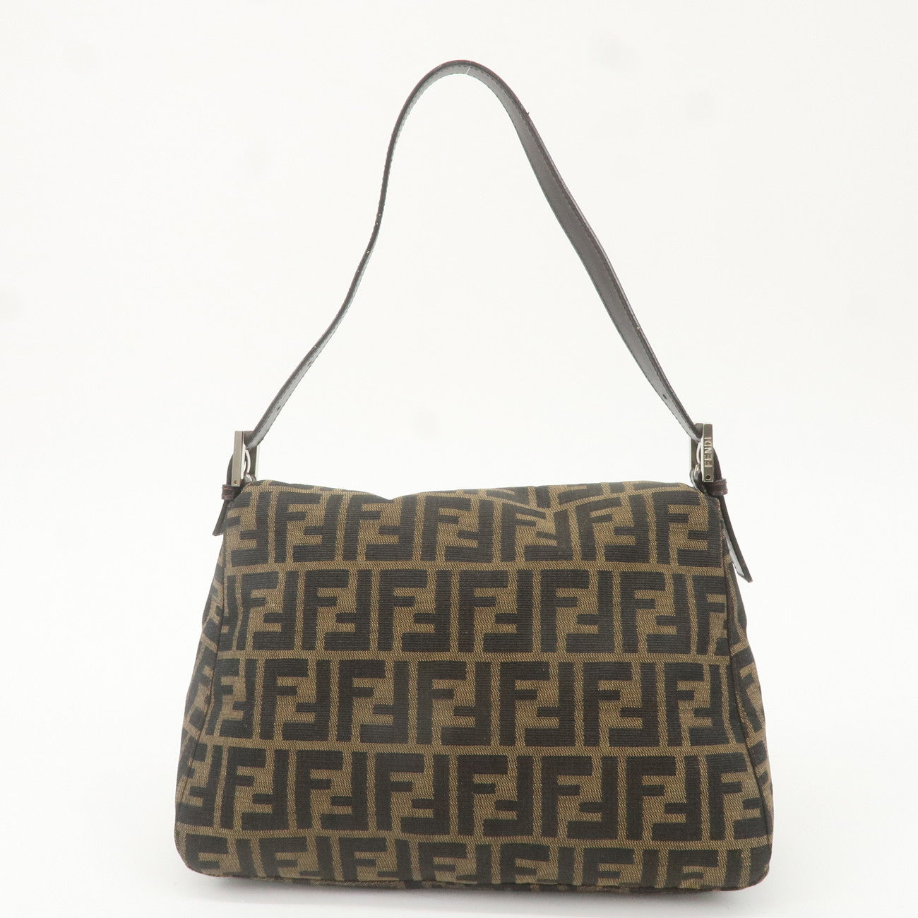 FENDI Mamma Baguette Zucca Canvas Leather Bag Brown Black 26325