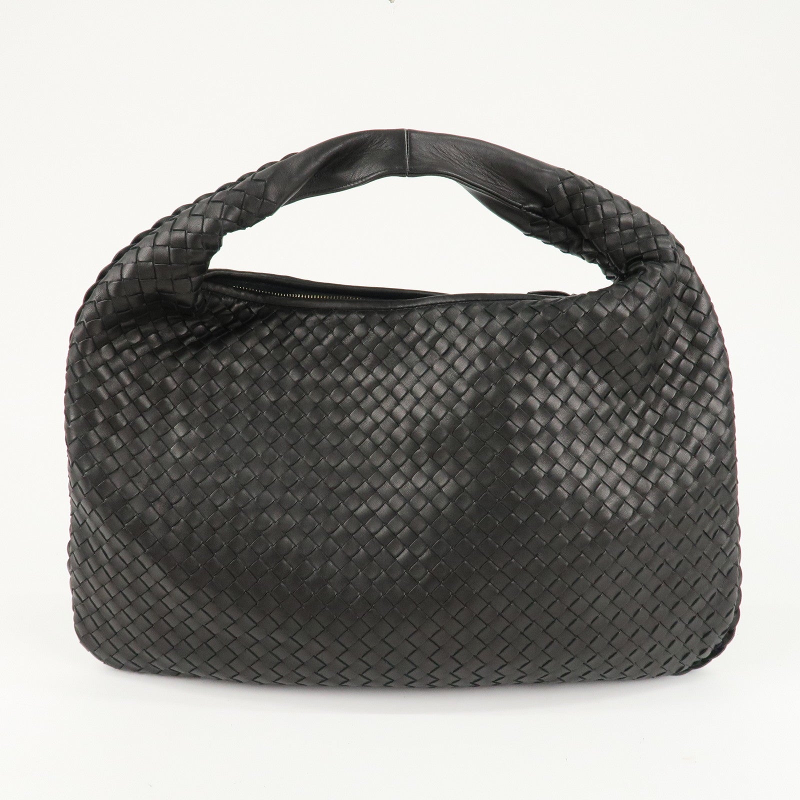 BOTTEGA VENETA Hobo Intrecciato Leather Shoulder Bag Black 115654