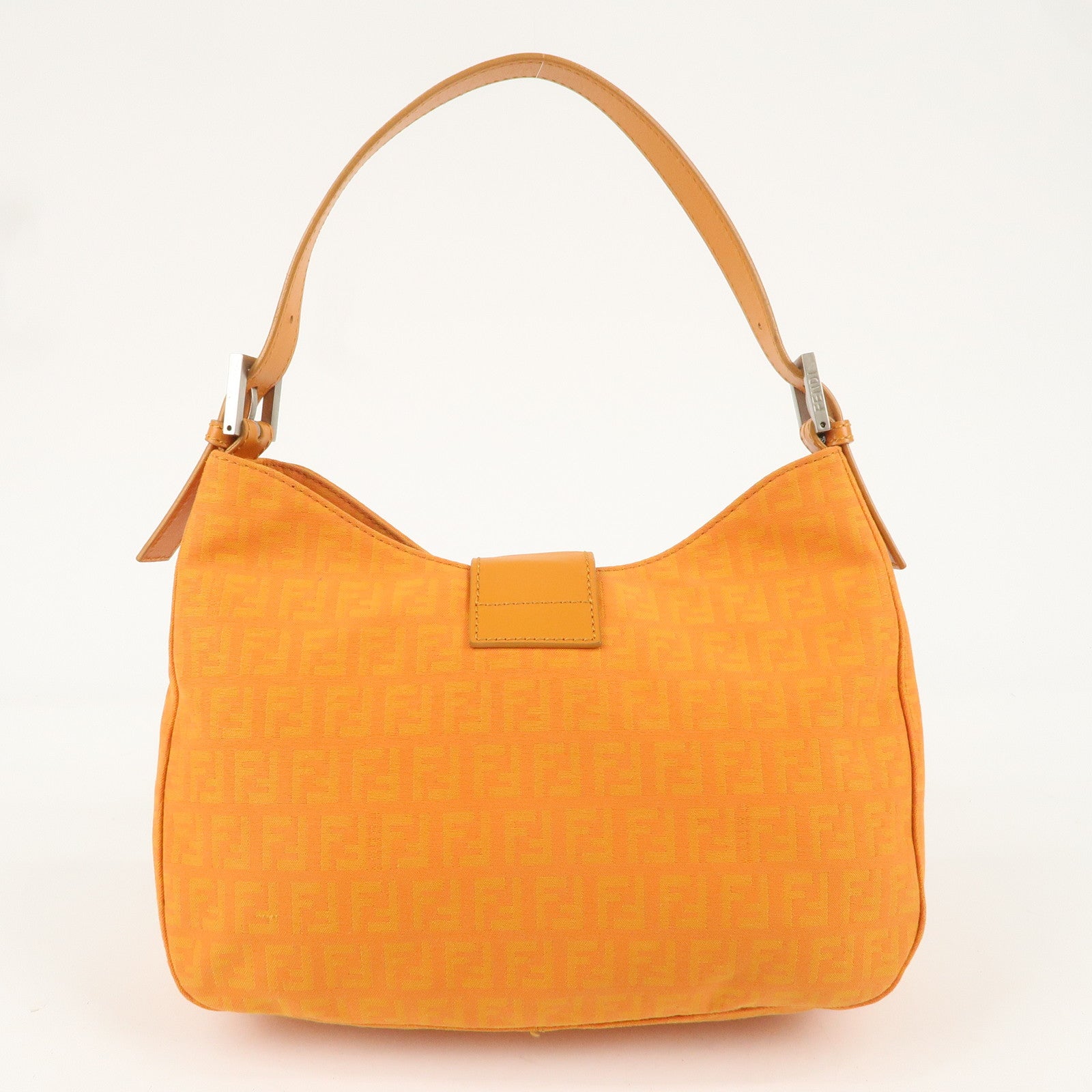 FENDI Zucchino Canvas Leather Shoulder Bag Orange 8BR036