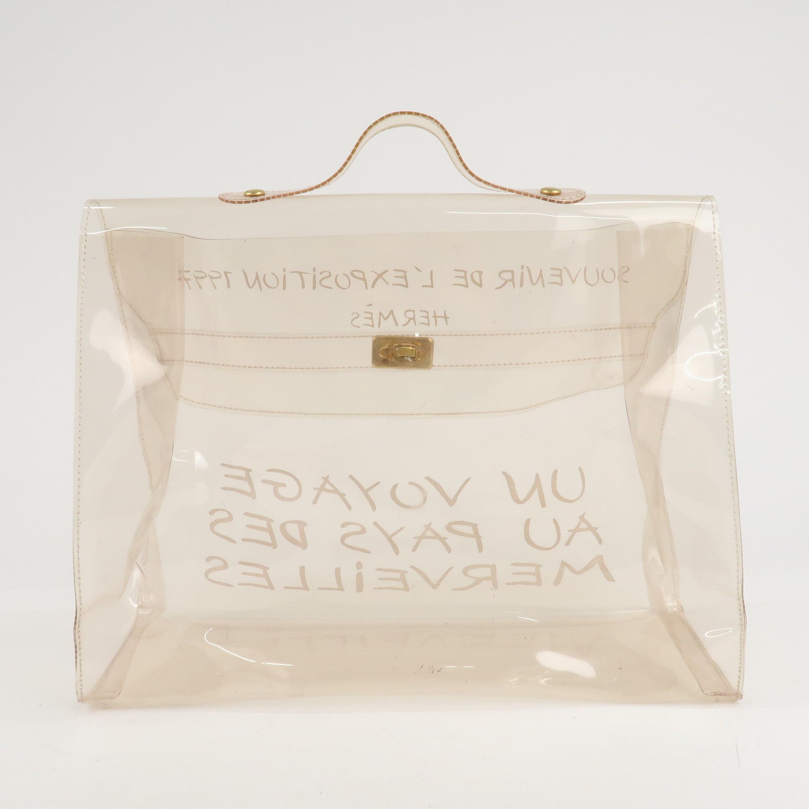 HERMES Vinyl Vinyl Kelly Transparent Hand Bag Clear Gold Used