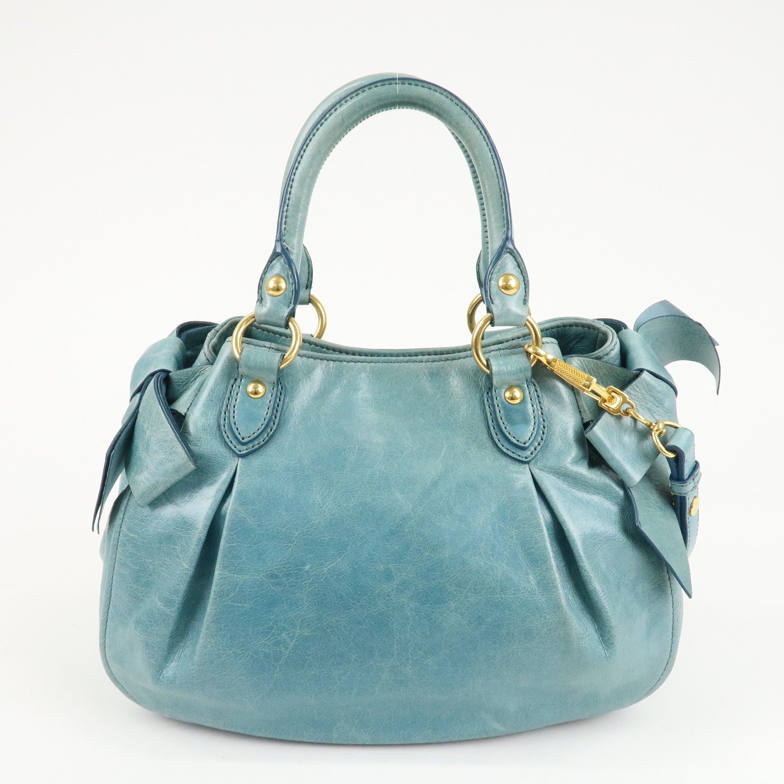 MIU MIU Leather 2Way Bag Shoulder Bag Hand Bag Blue Used