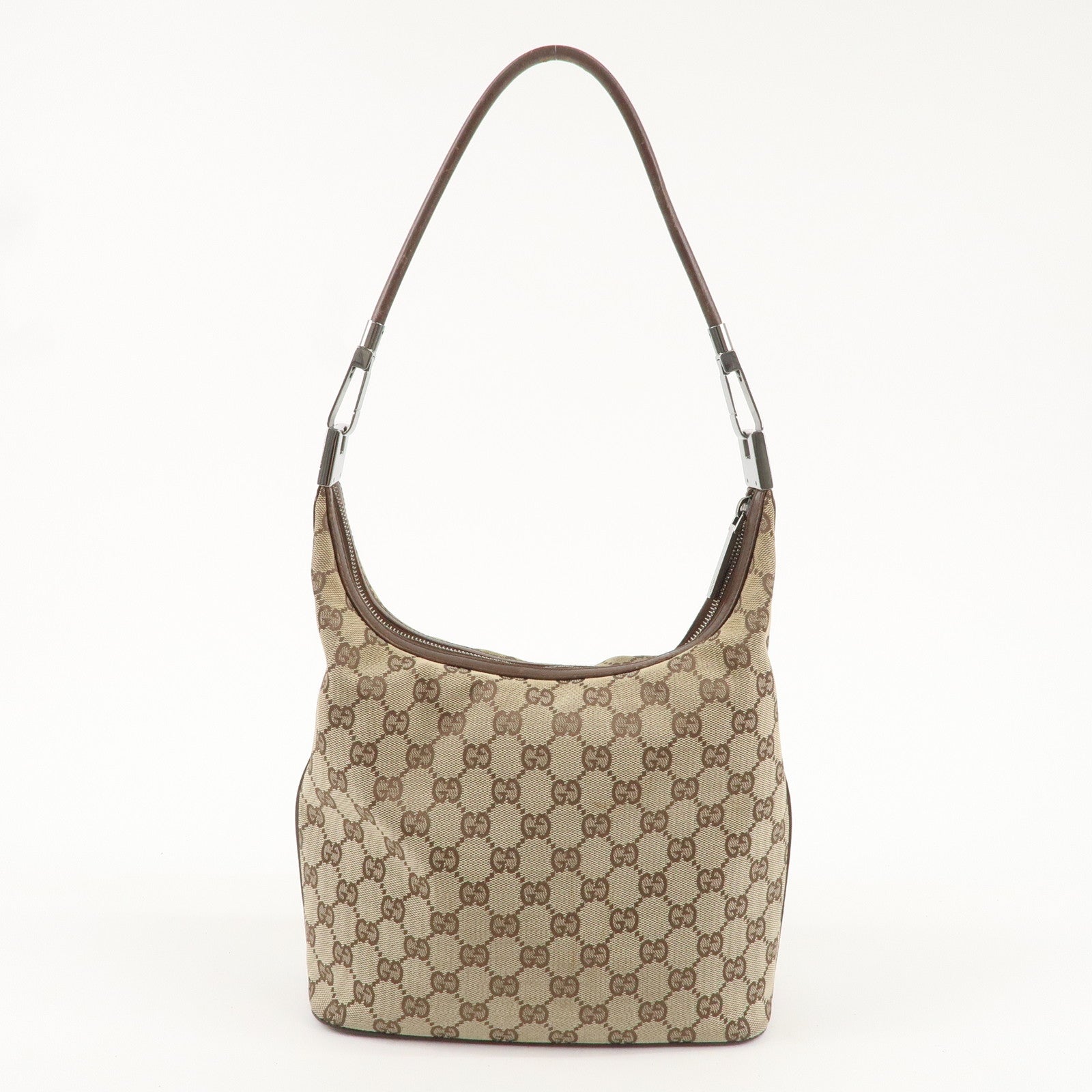 GUCCI GG Canvas Leather One-Shoulder Bag Beige Brown 13814